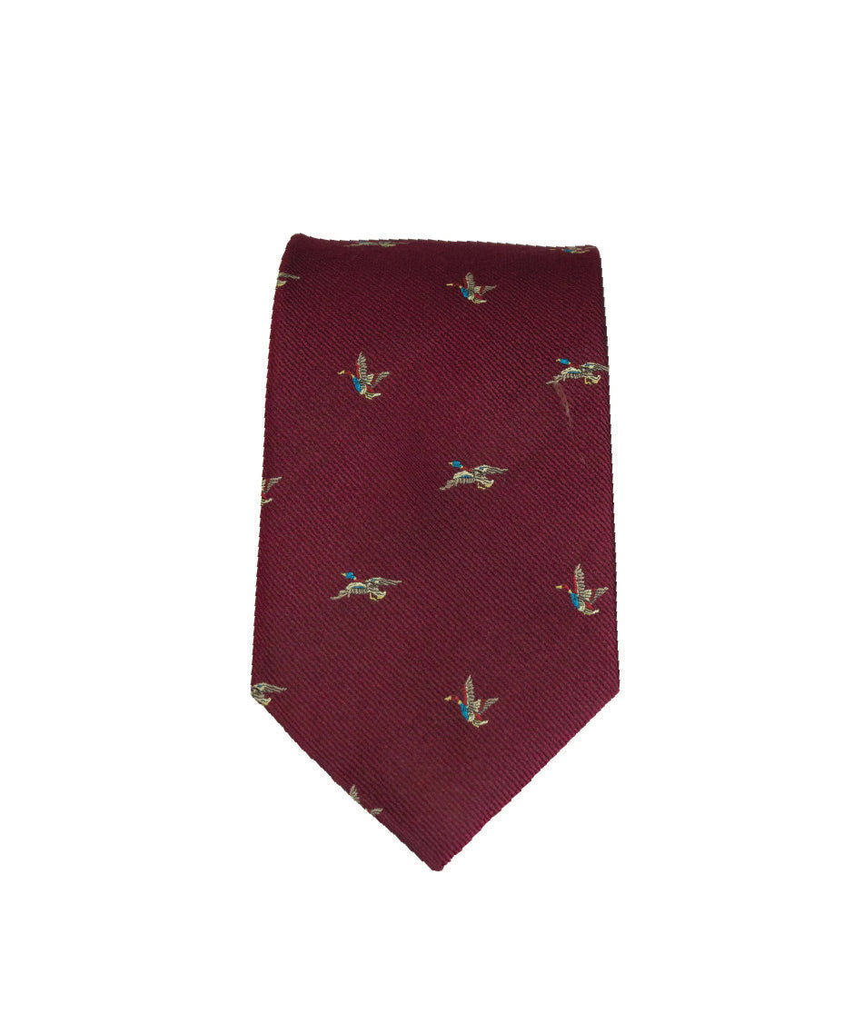 GT8 - 100% Silk Woven Tie - (2 Ducks) - WINE - Oxford Blue