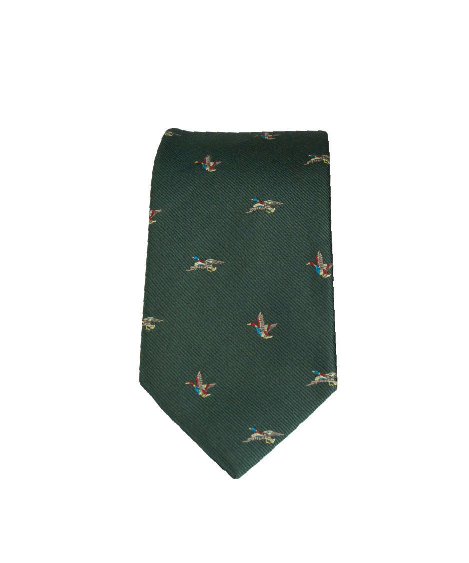 GT8 - 100% Silk Woven Tie - (2 Ducks) - GREEN - Oxford Blue