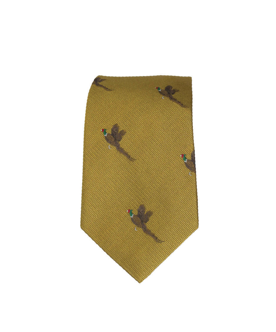 GT9 - 100% Silk Woven Tie - Pheasant - GOLD - Oxford Blue
