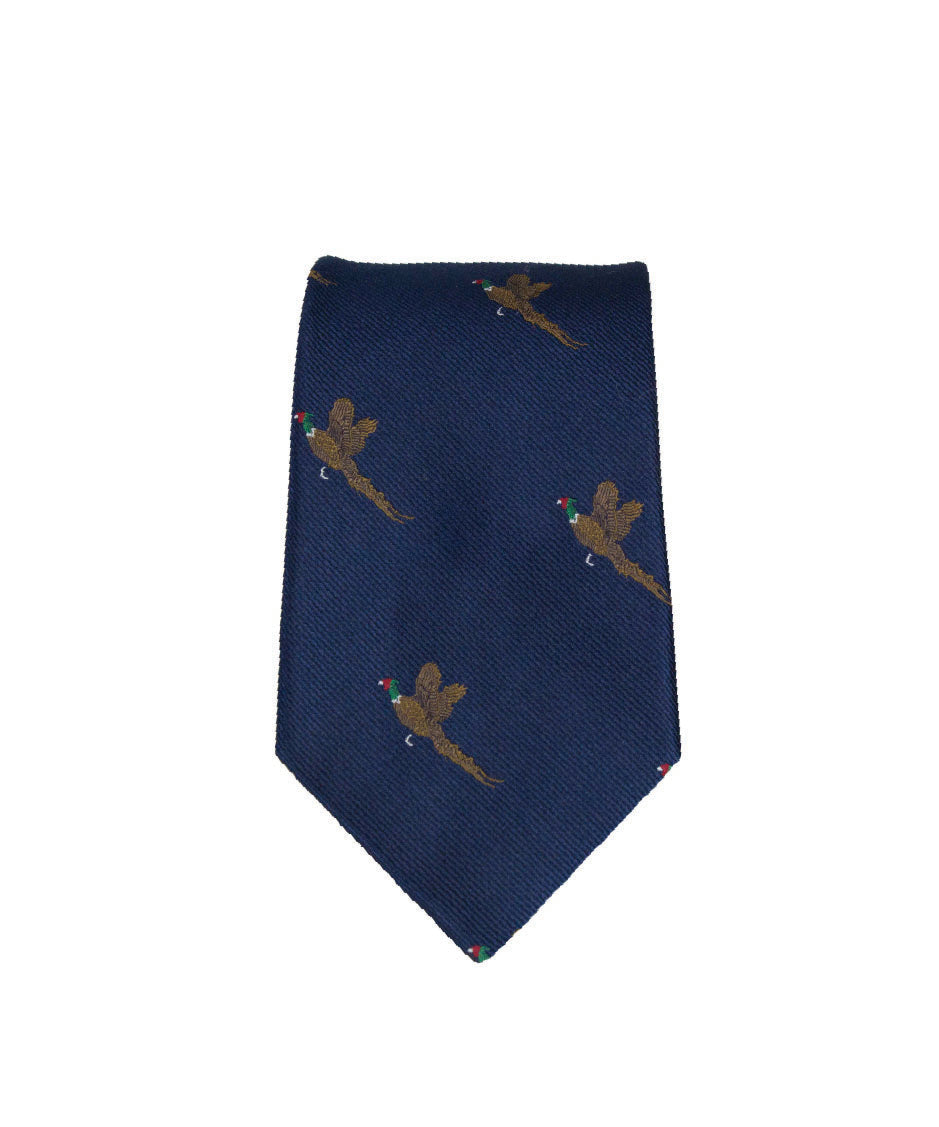 GT9 - 100% Silk Woven Tie - Pheasant - NAVY - Oxford Blue