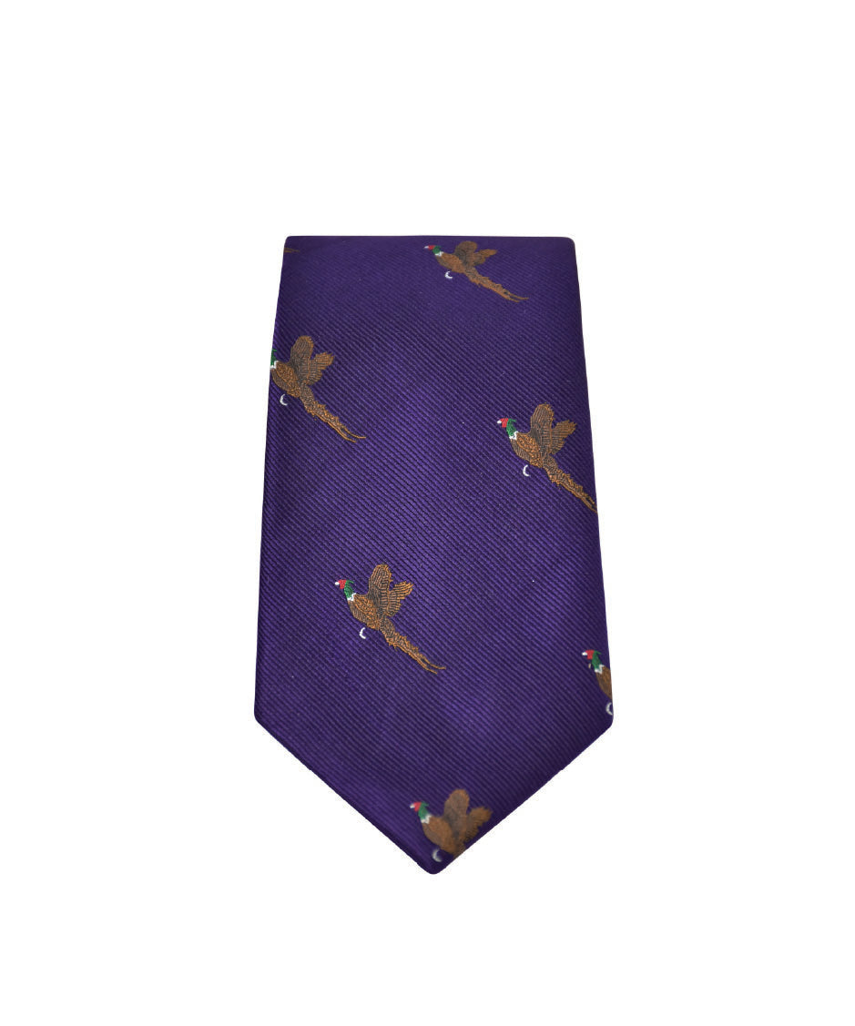 GT9 - 100% Silk Woven Tie - Pheasant - PURPLE - Oxford Blue