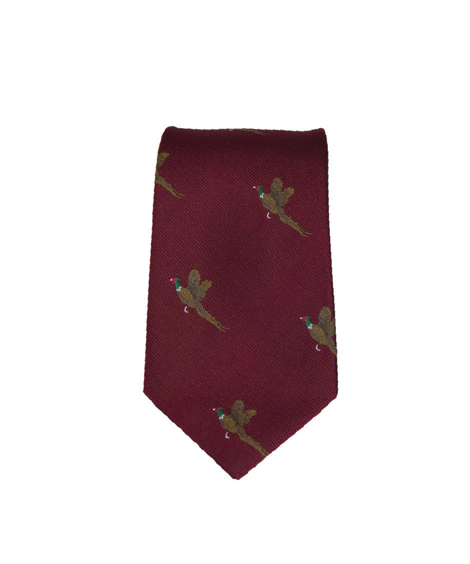 GT9 - 100% Silk Woven Tie - Pheasant - WINE - Oxford Blue