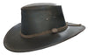 HW04 - Childrens Leather Cowhide Aussie Hat - BROWN - Oxford Blue