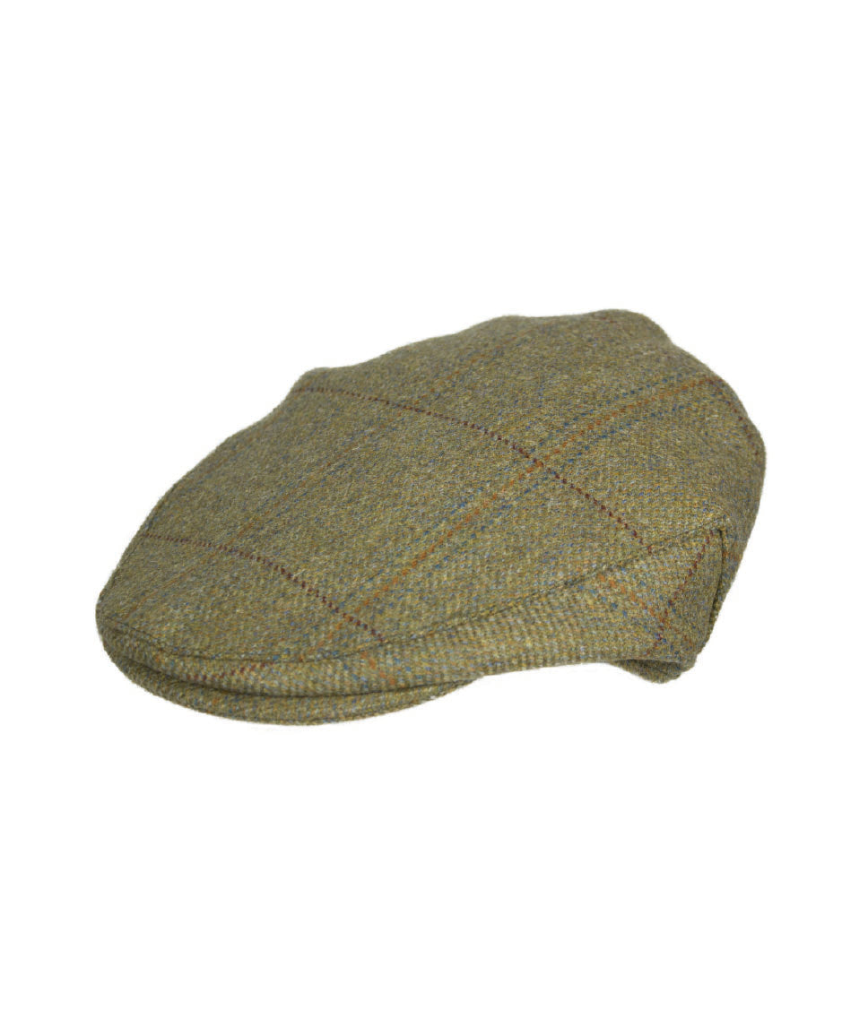 HW35 - Hunter Wool Tweed Flat Cap - WHEAT - Oxford Blue