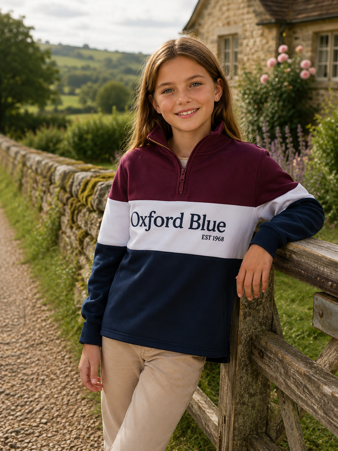 KSS01 - Childrens Unisex Girvan Sweatshirt - Plum/White/Navy - Oxford Blue