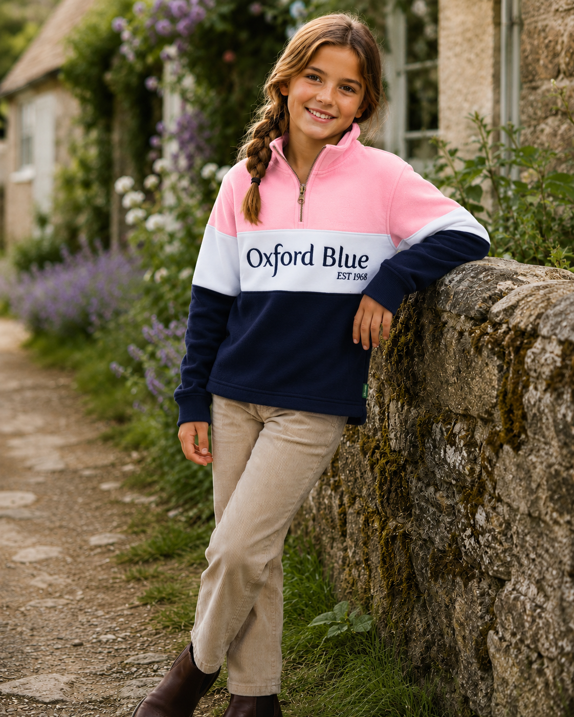 KSS01 - Childrens Unisex Girvan Sweatshirt - Pink/White/Navy - Oxford Blue