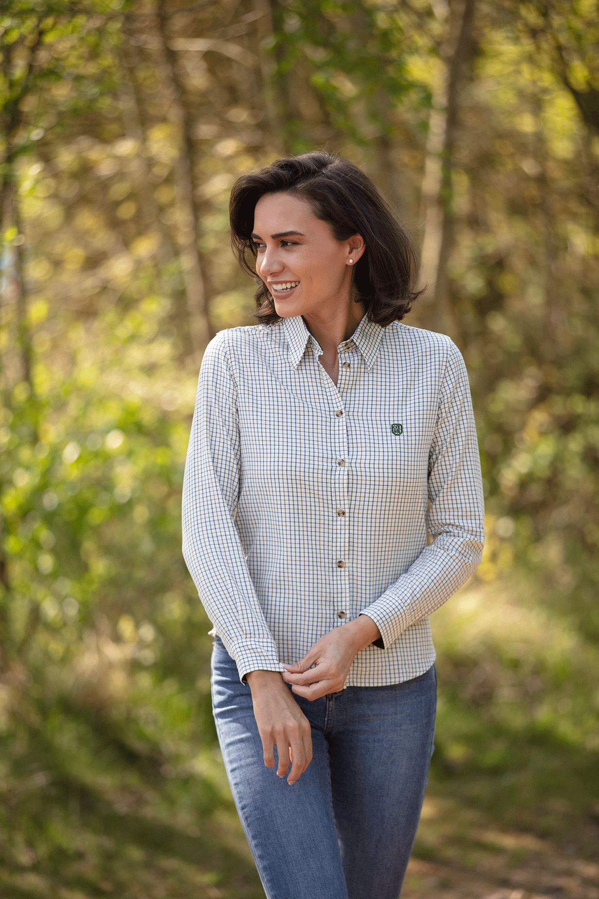 LCS201 - Ladies London Tattersall Shirt - GREEN - Oxford Blue