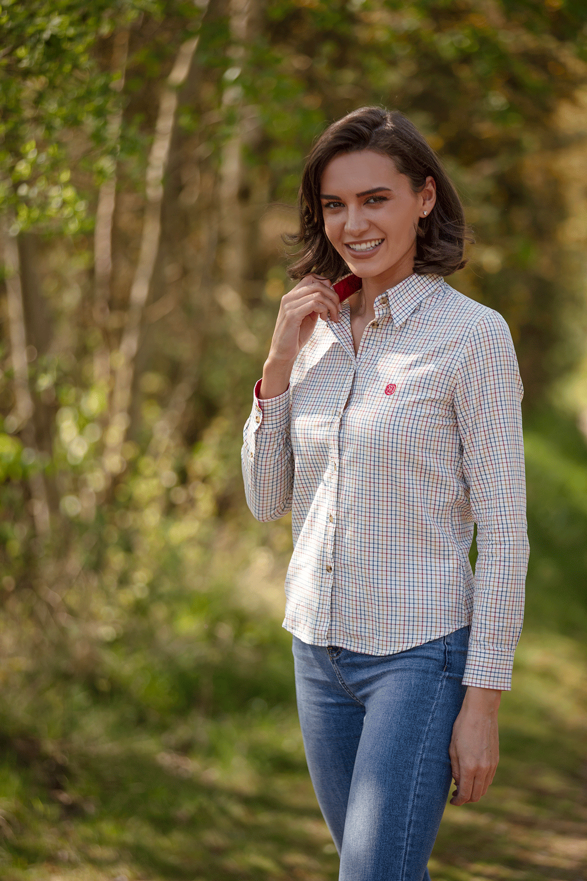 LCS201 - Ladies London Tattersall Shirt - RED - Oxford Blue