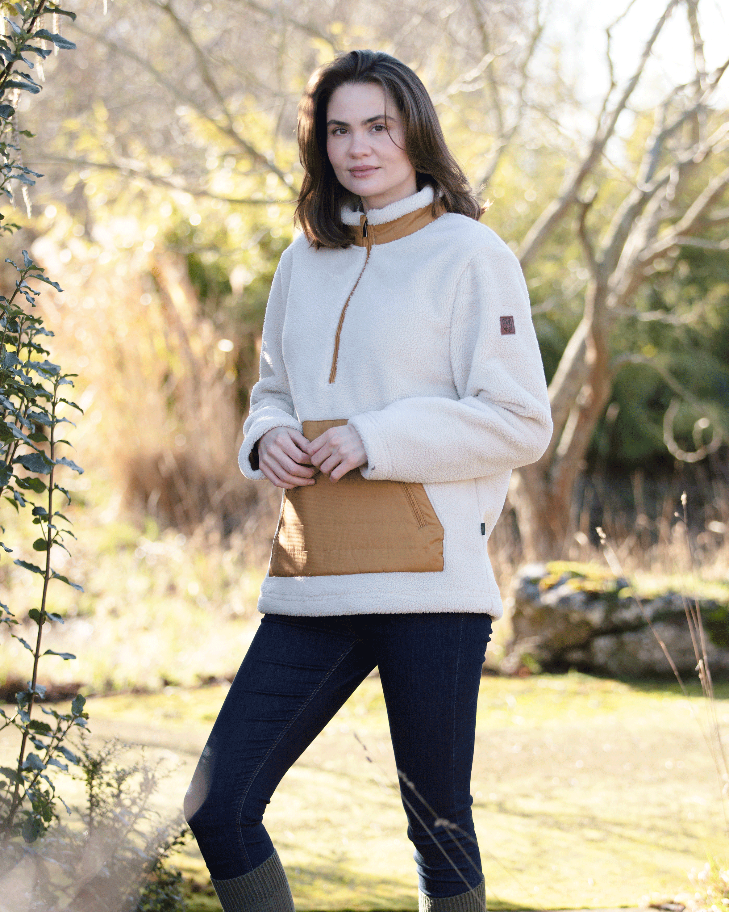 LF001 - Ladie's 1/2 Zip Sherpa Fleec - TAN - Oxford Blue