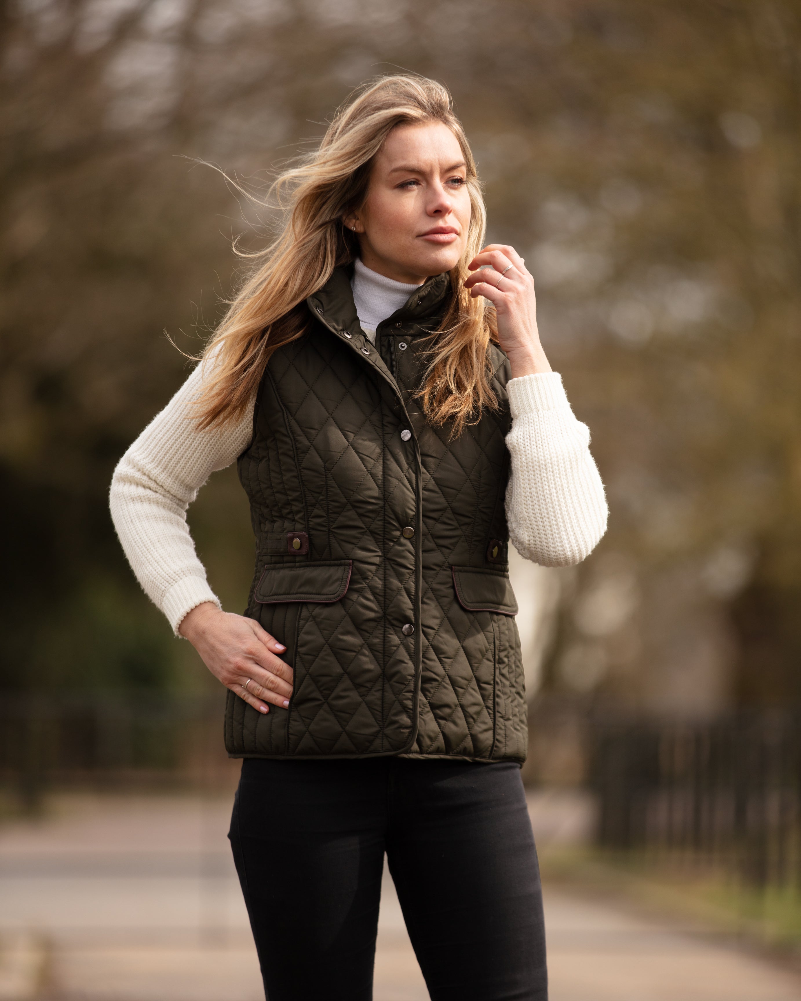 LJ001 - Ladies Maya Quilted Gilet - GREEN - Oxford Blue