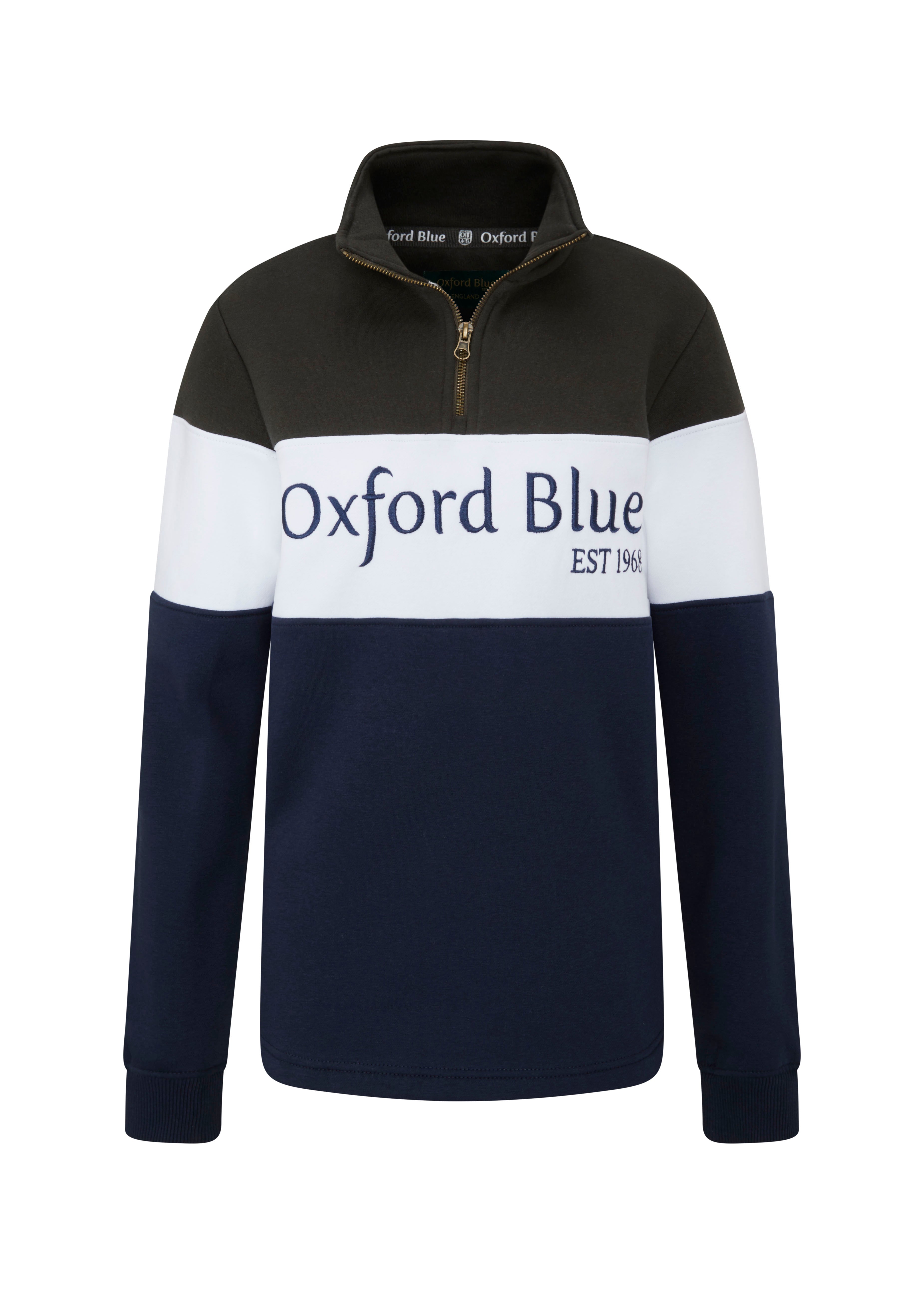 LSS01 - Ladies Girvan Sweatshirt - Khaki/White/Navy - Oxford Blue