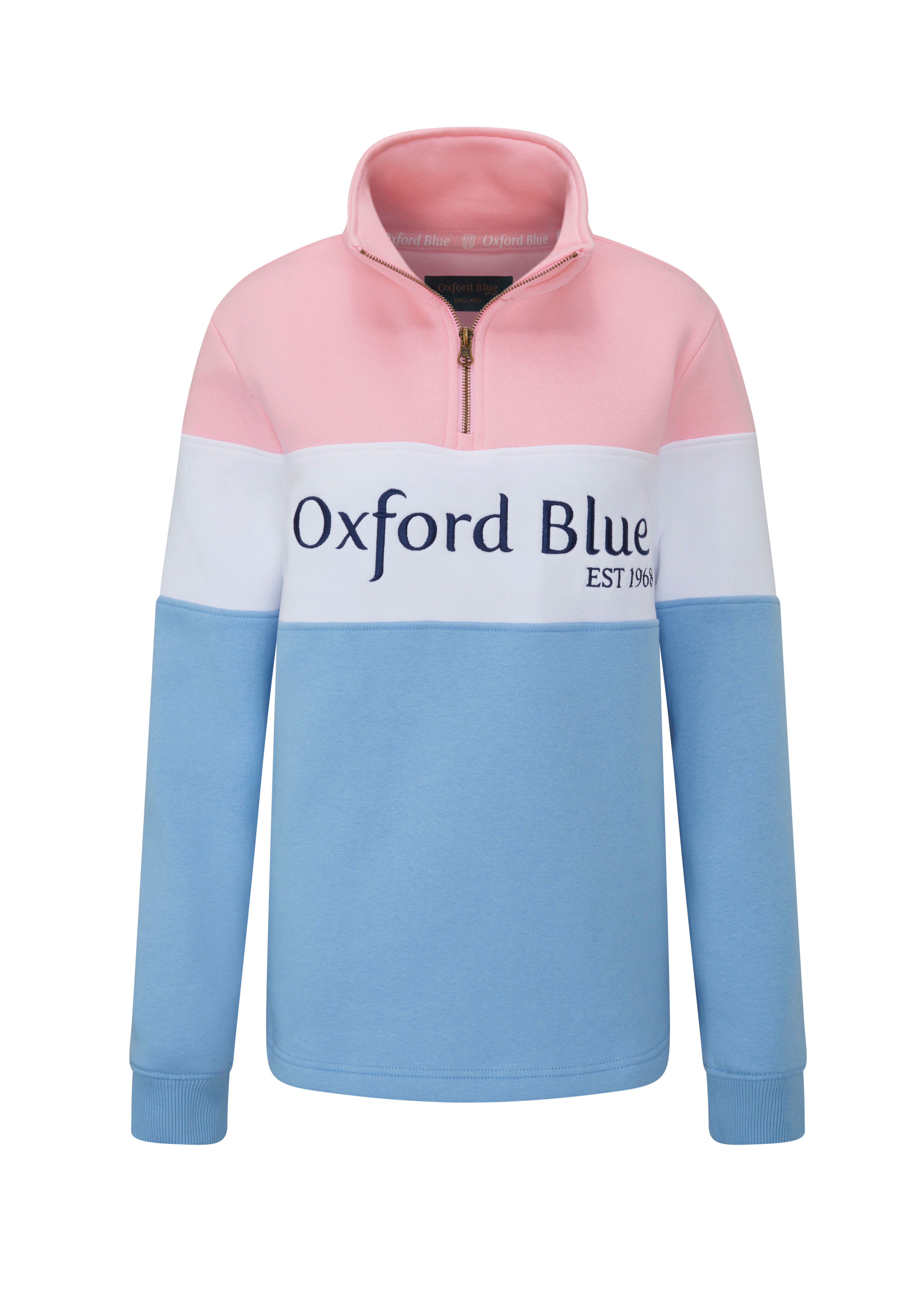 LSS01 - Ladies Girvan Sweatshirt - Pink/White/Blue - Oxford Blue