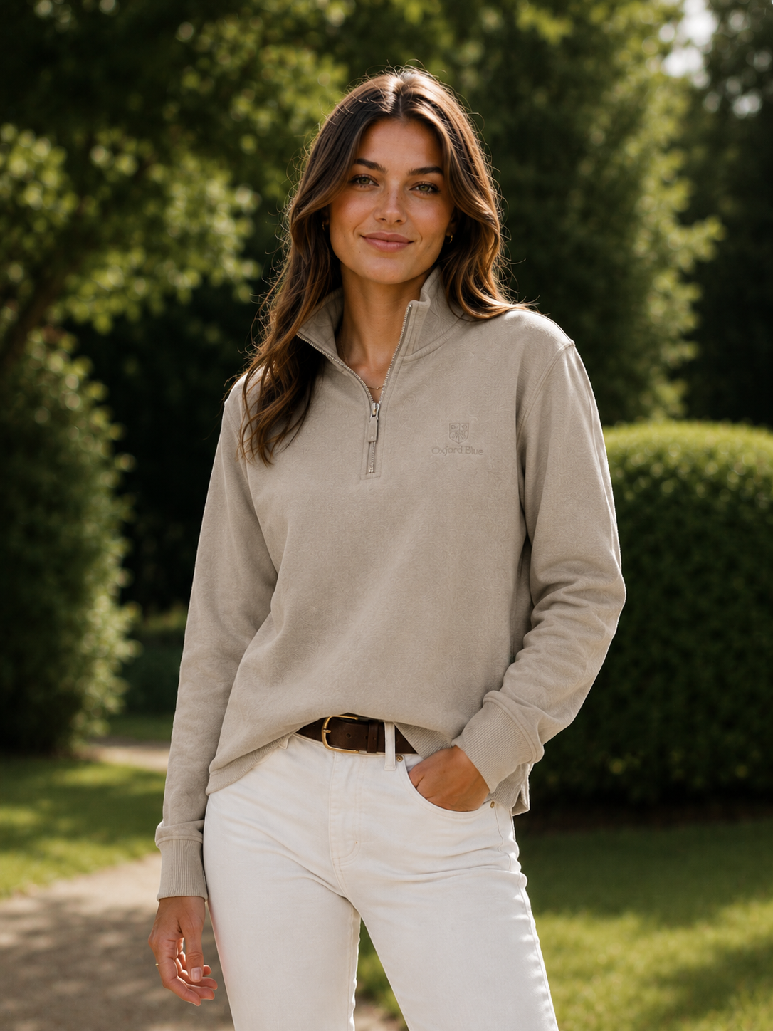 LSS04 - Ladies Ayr Sweatshirt - Dark Beige - Oxford Blue