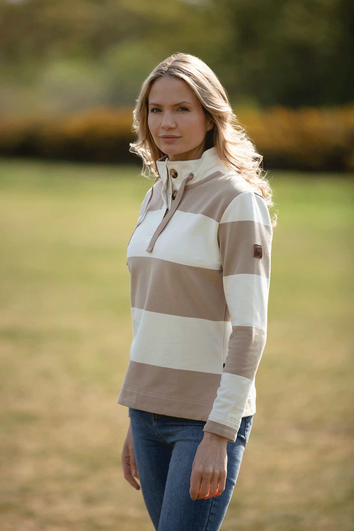 LSS05 - Ladies Cadiz Sweatshirt - Cappuccino - Oxford Blue
