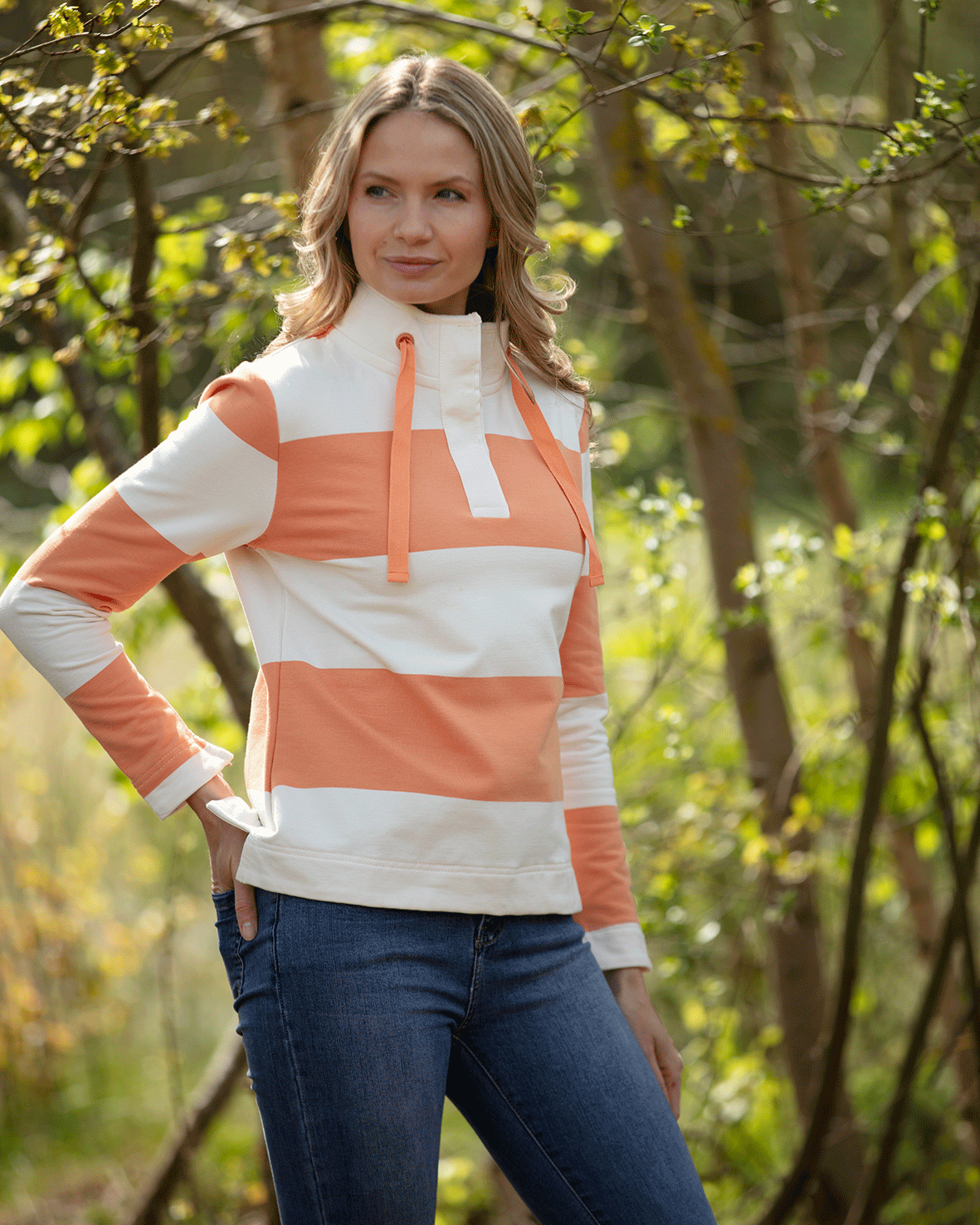 LSS05 - Ladies Cadiz Sweatshirt - Peach - Oxford Blue