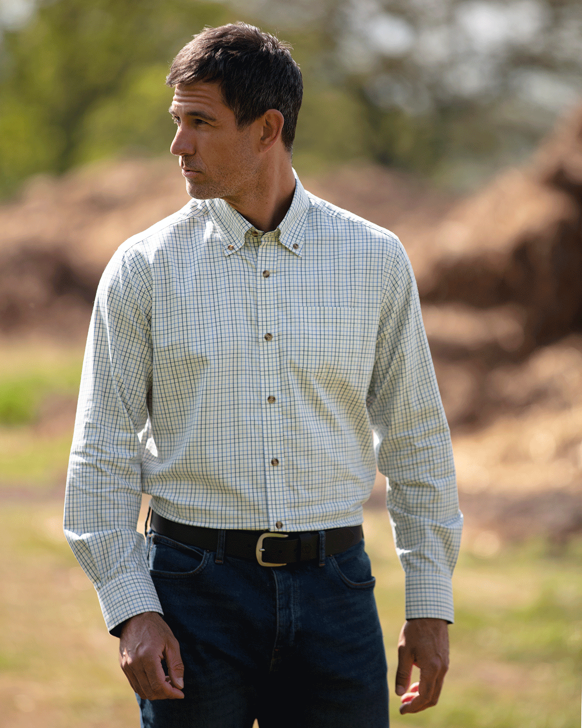 MCS201 - New Men's London Tattersall Shirt - NAVY - Oxford Blue