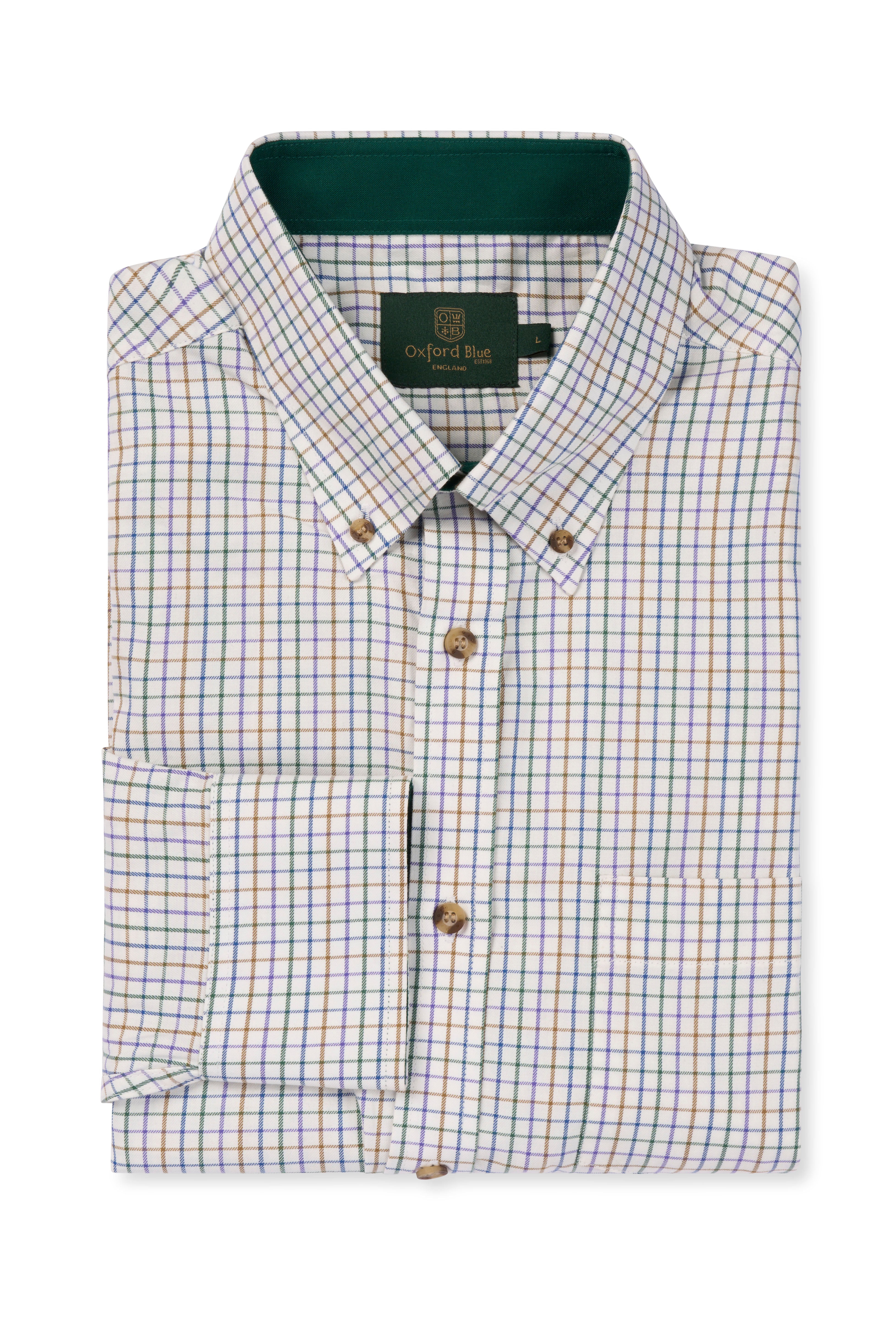 MCS201 - New Men's London Tattersall Shirt - GREEN - Oxford Blue