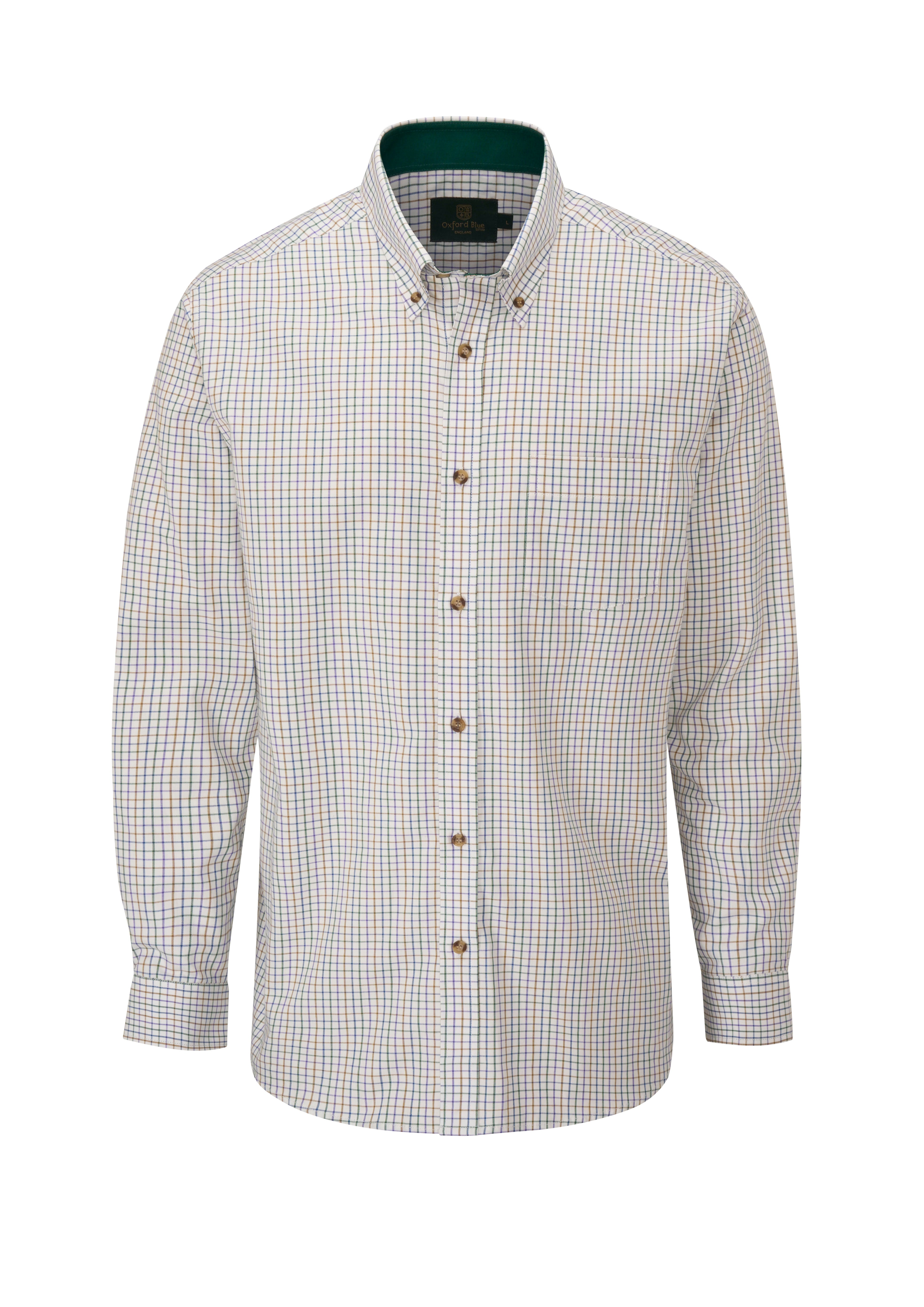 MCS201 - New Men's London Tattersall Shirt - GREEN - Oxford Blue