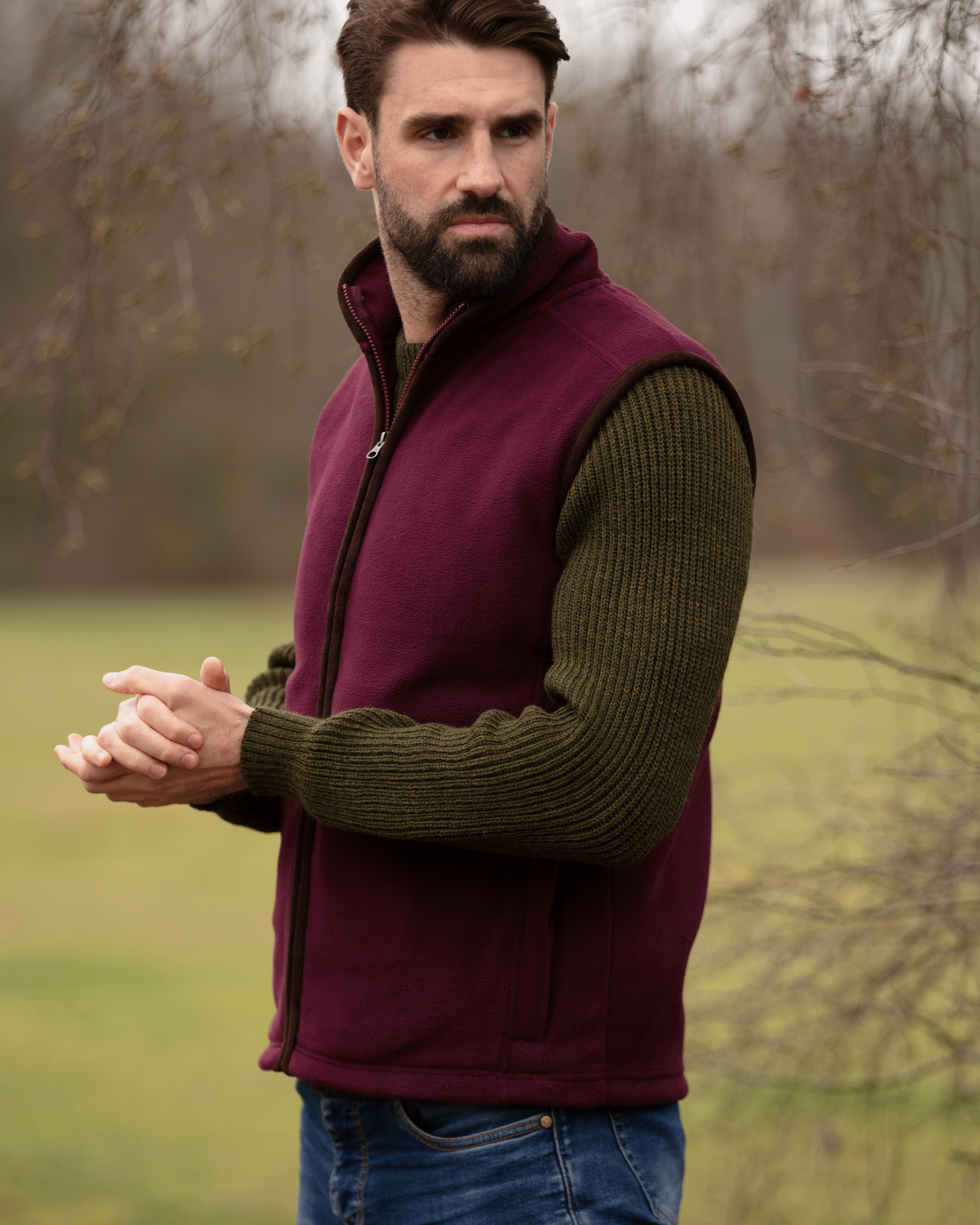 MF102 - Men's Fleece Gilet - PLUM - Oxford Blue