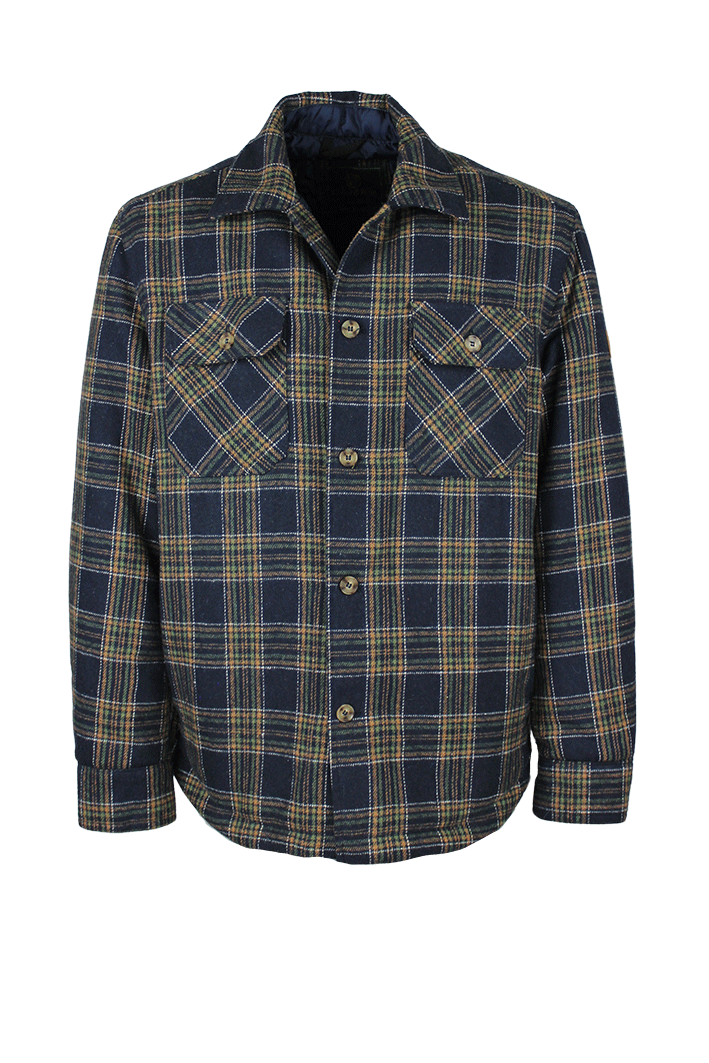 MJ001 - Men's Check Padded Overshirt - NAVY/GREEN - Oxford Blue
