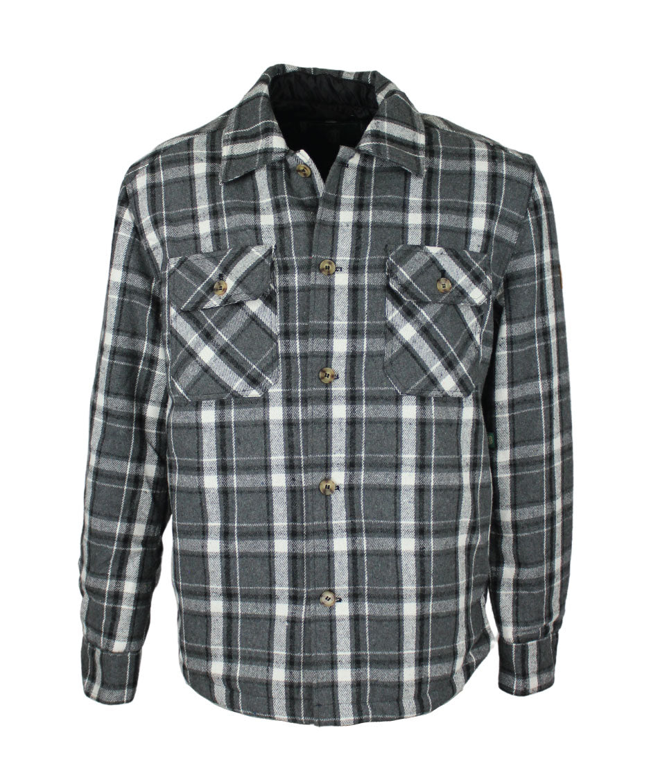 MJ001 - Men's Check Padded Overshirt - GREY (Black/White) - Oxford Blue
