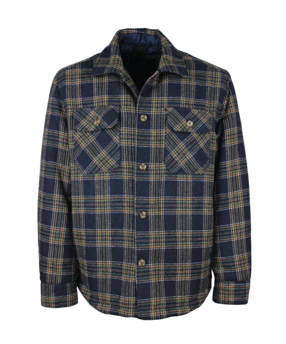 MJ001 - Men's Check Padded Overshirt - NAVY/GREEN - Oxford Blue