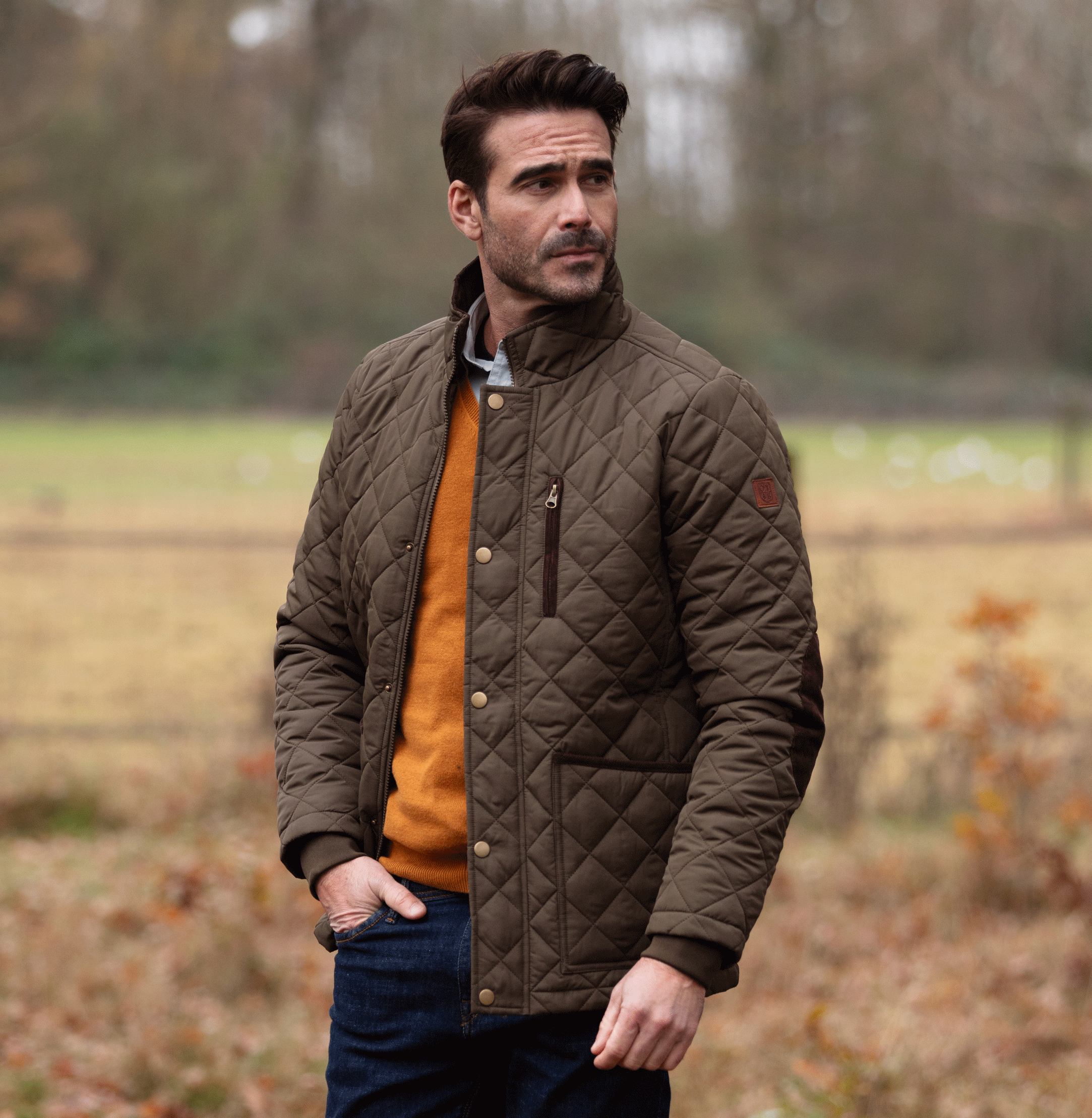 MJ003 - Men's Aron Quilted Jacket - OLIVE - Oxford Blue