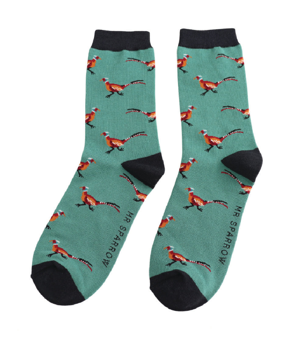 Mens Pheasants Socks - Green - Oxford Blue