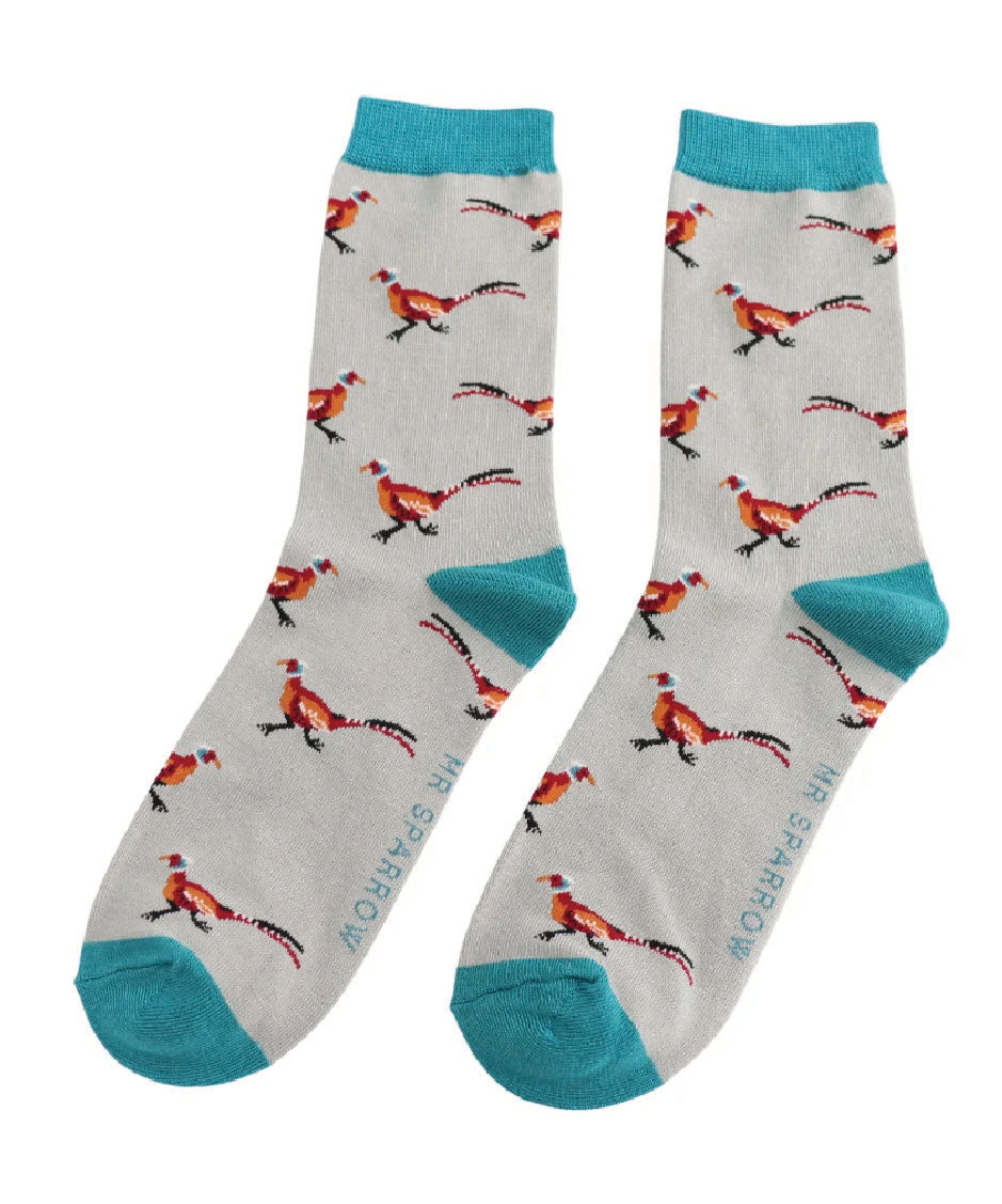 Mens Pheasants Socks - Silver - Oxford Blue