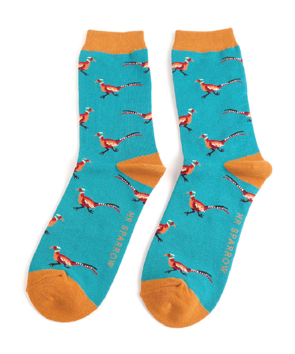 Mens Pheasants Socks - Teal - Oxford Blue