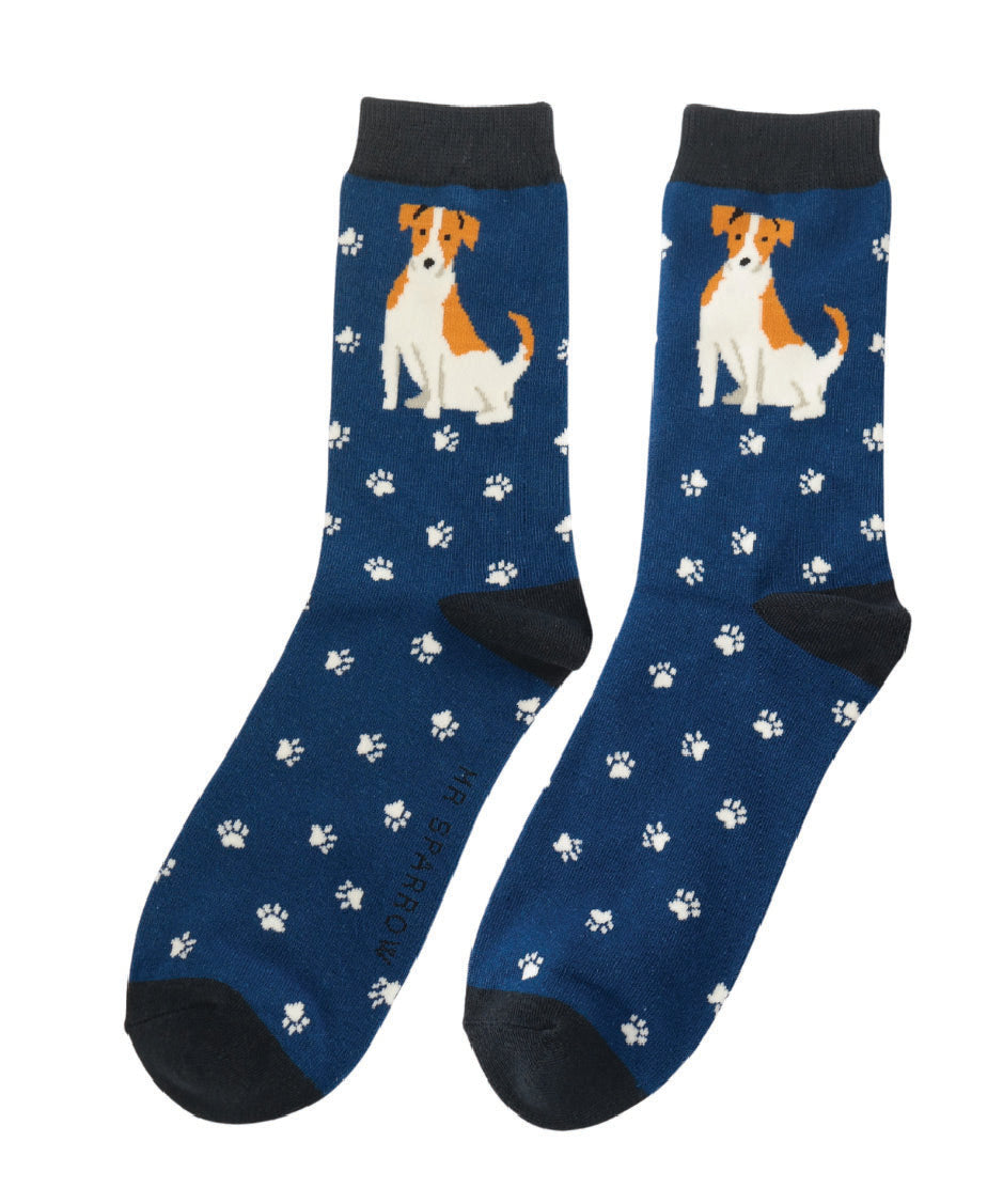 Mens Cute Jack Russells Socks - Navy - Oxford Blue