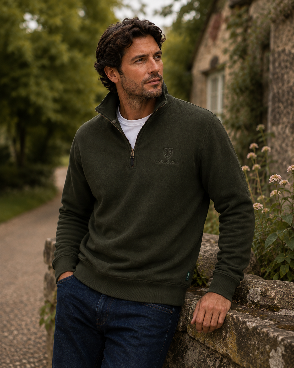 MSS05 - Mens Ayr Sweatshirt - Khaki - Oxford Blue