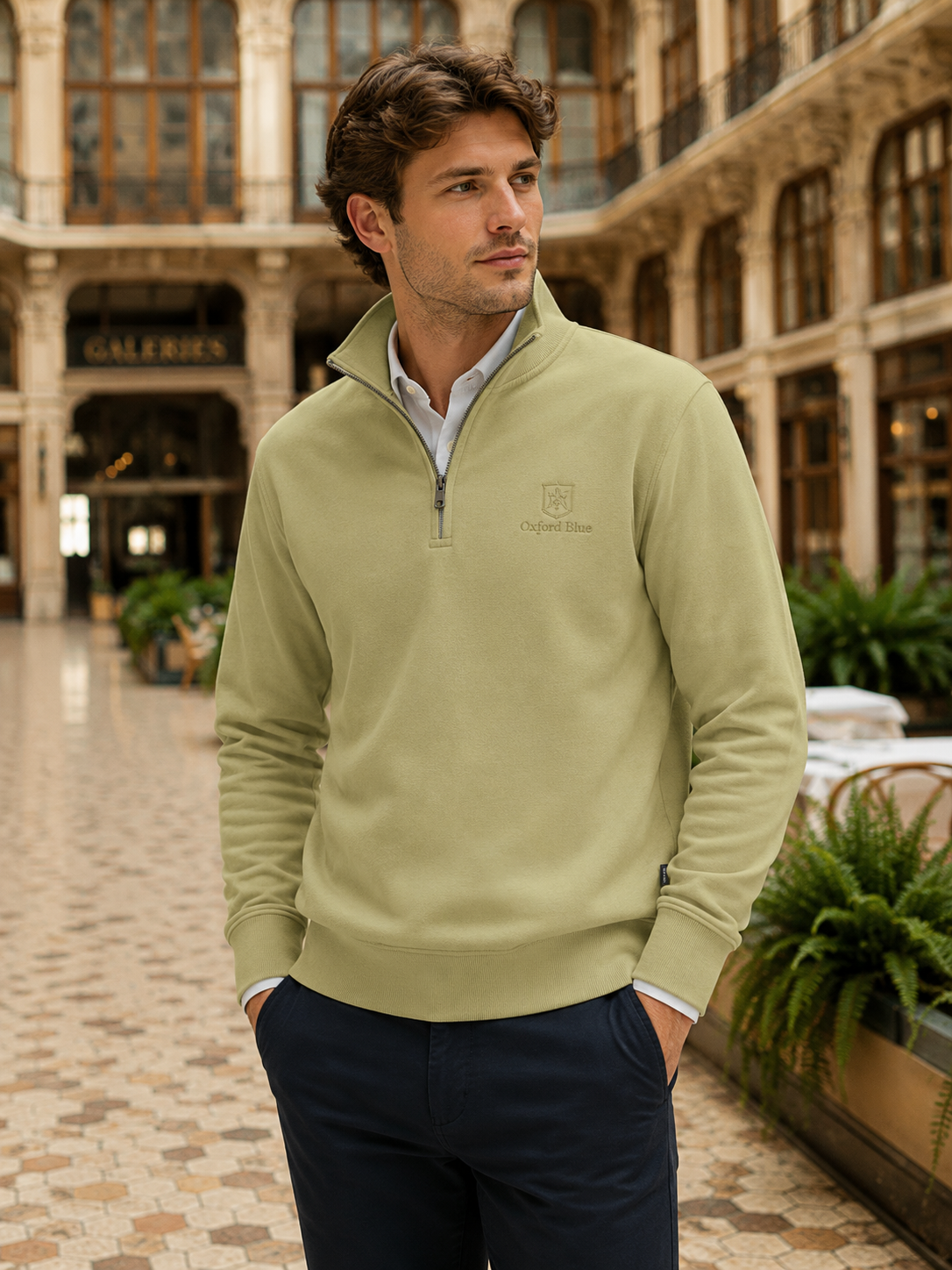 MSS05 - Mens Ayr Sweatshirt - Olive - Oxford Blue