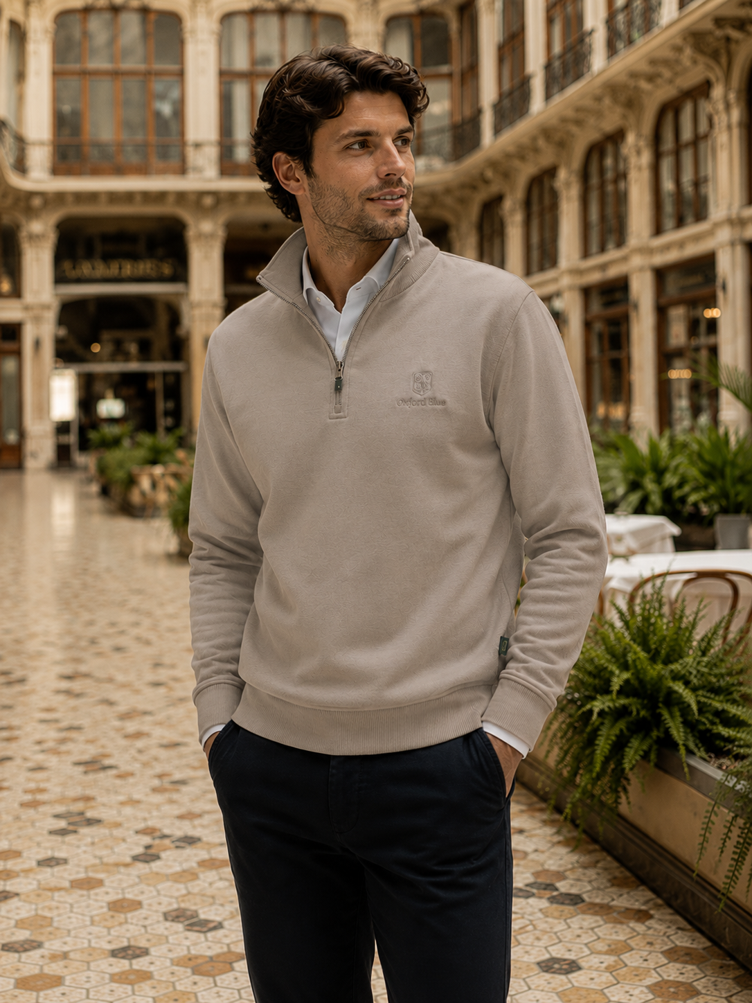 MSS05 - Mens Ayr Sweatshirt - Dark Beige - Oxford Blue