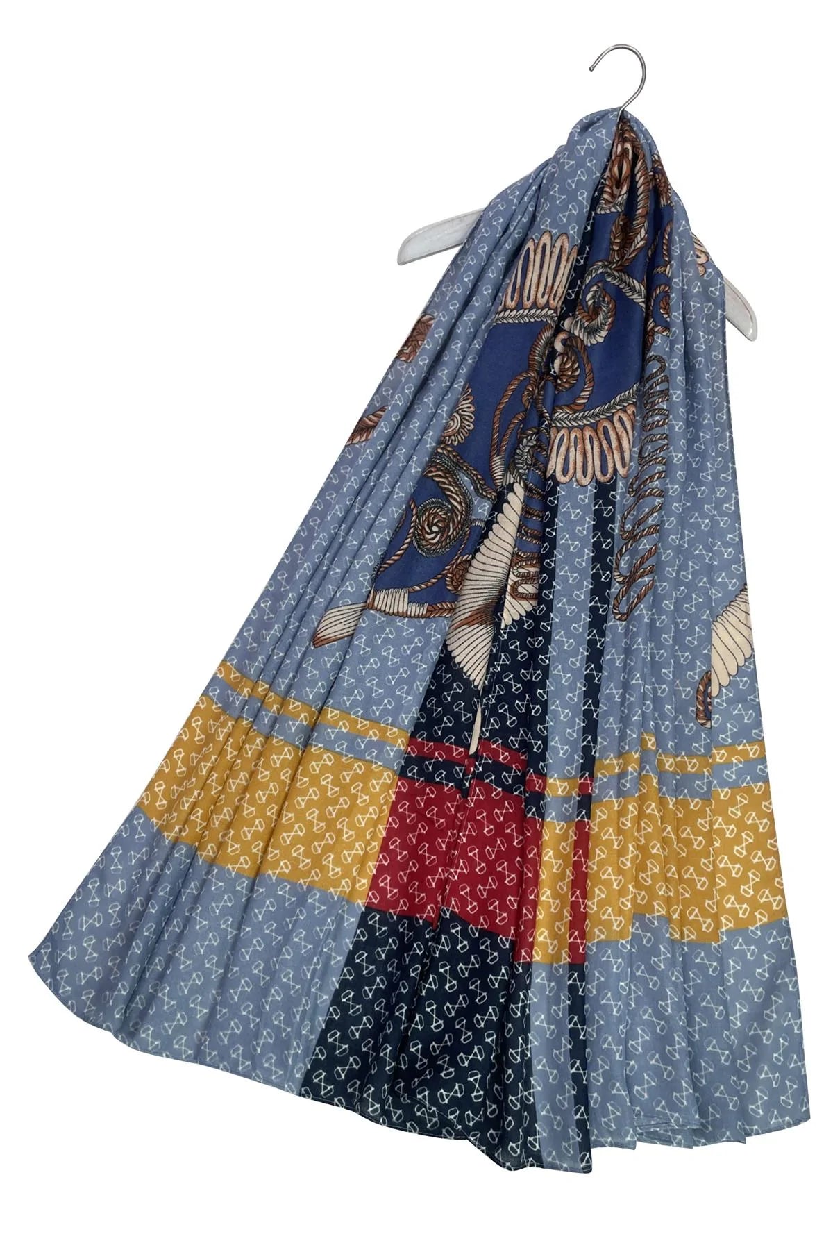 Folk Style Horse Print Scarf - Blue - Oxford Blue