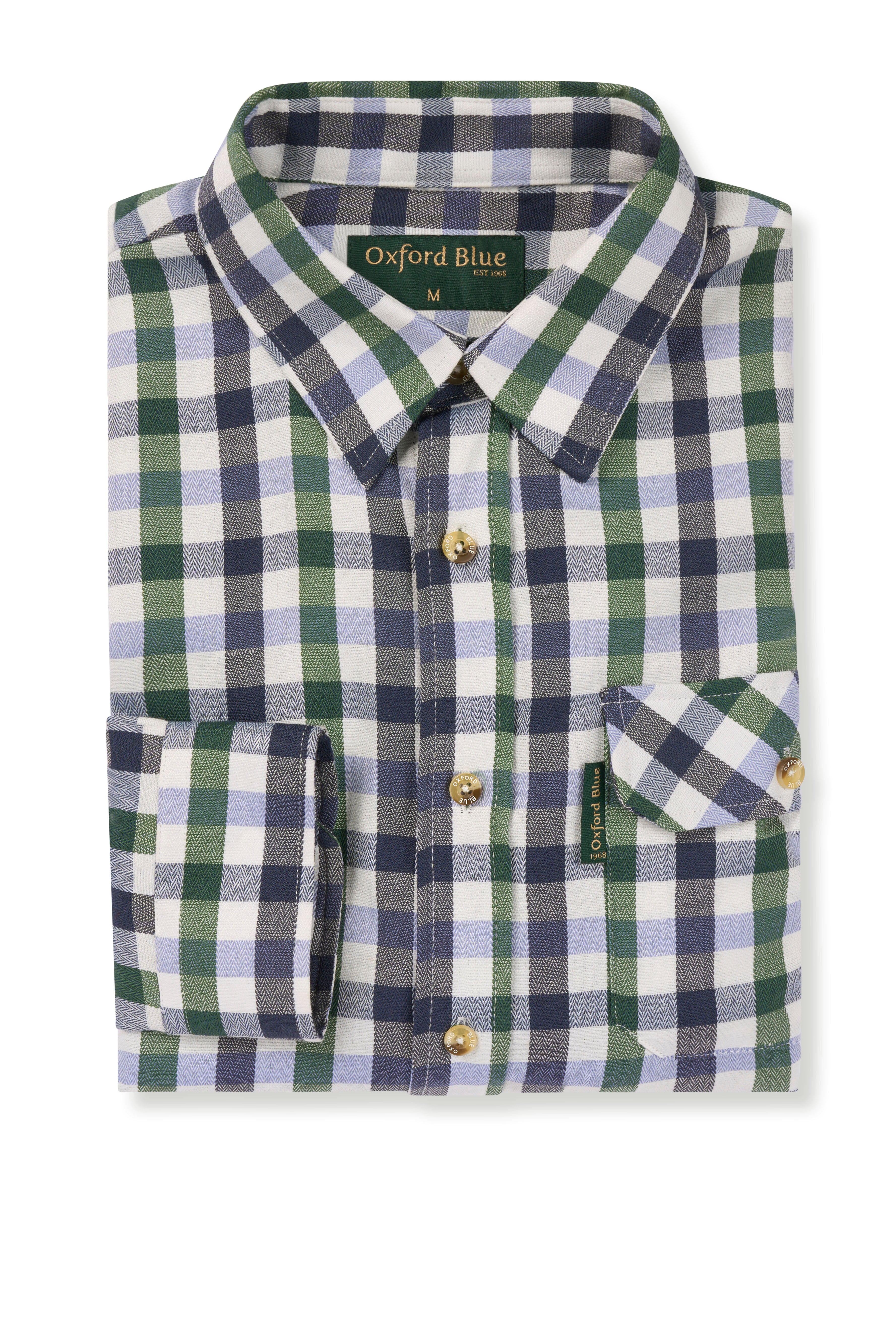 SH40 - Men's County Check Shirt - GREEN - Oxford Blue