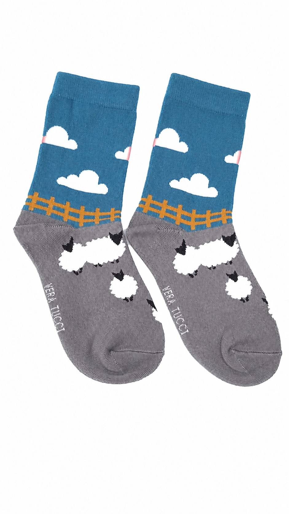 Womens Socks Sheep Field - Grey/Teal