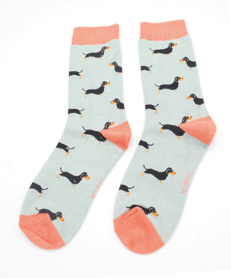 Ladies Little Sausage Dogs - Duck Egg - Oxford Blue