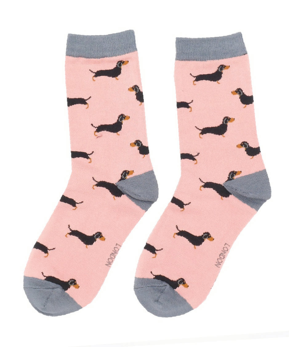Ladies Little Sausage Dogs - Dusky Pink - Oxford Blue
