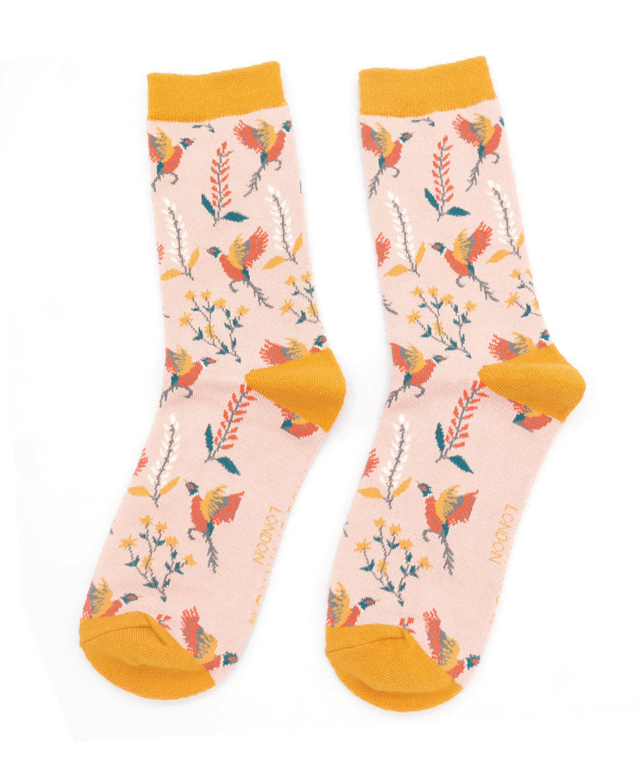 Ladies Pheasants & Flowers - Dusky Pink - Oxford Blue