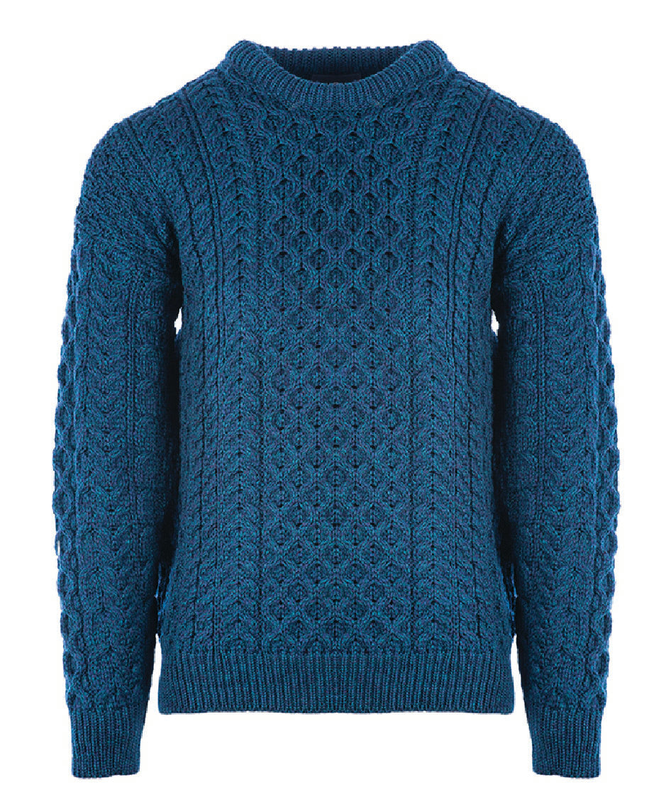 Traditional Unisex Aran Sweater - MARL BLUE - Oxford Blue