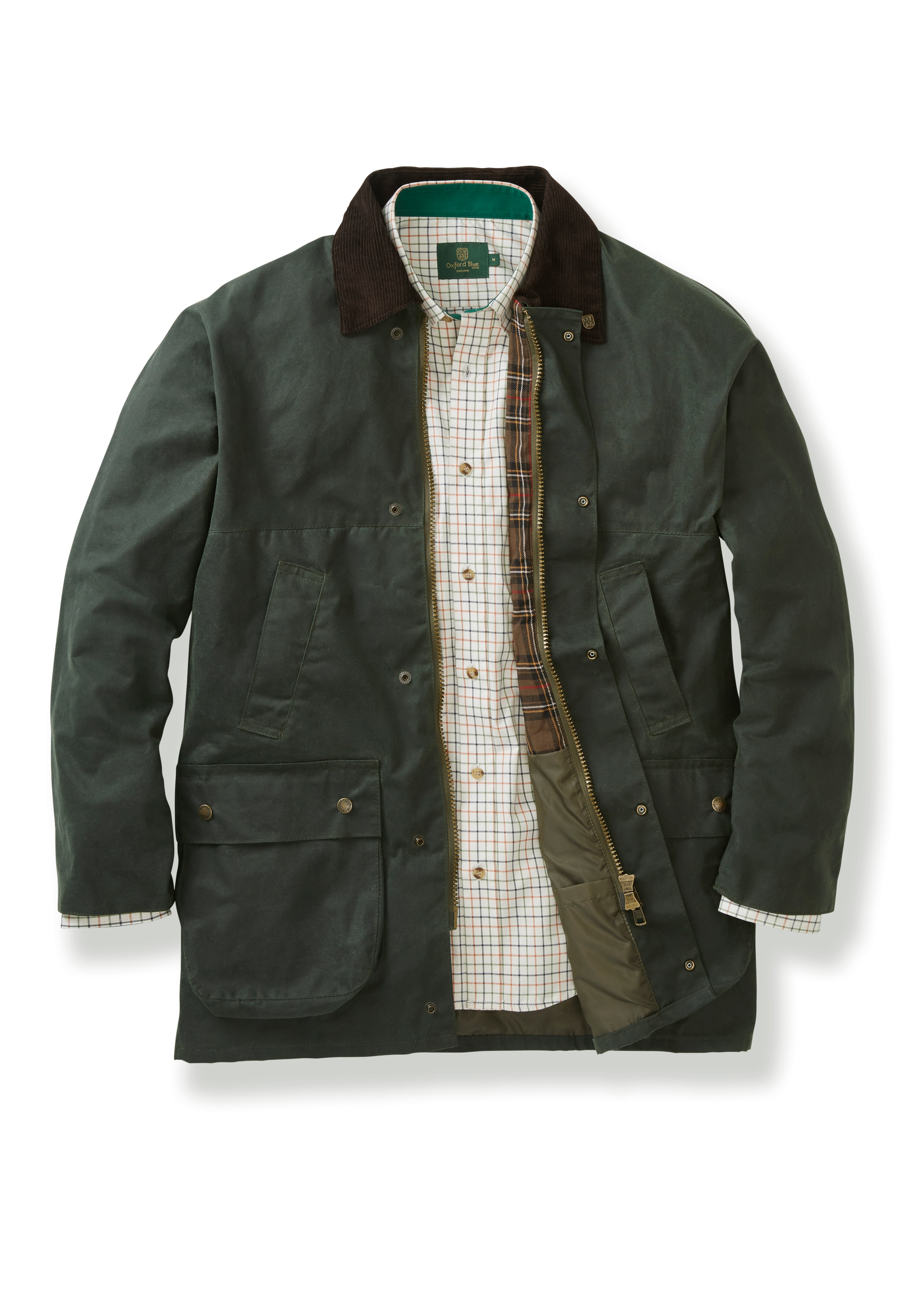 W14 - Men's Countryman Padded Wax Jacket - GREEN - Oxford Blue