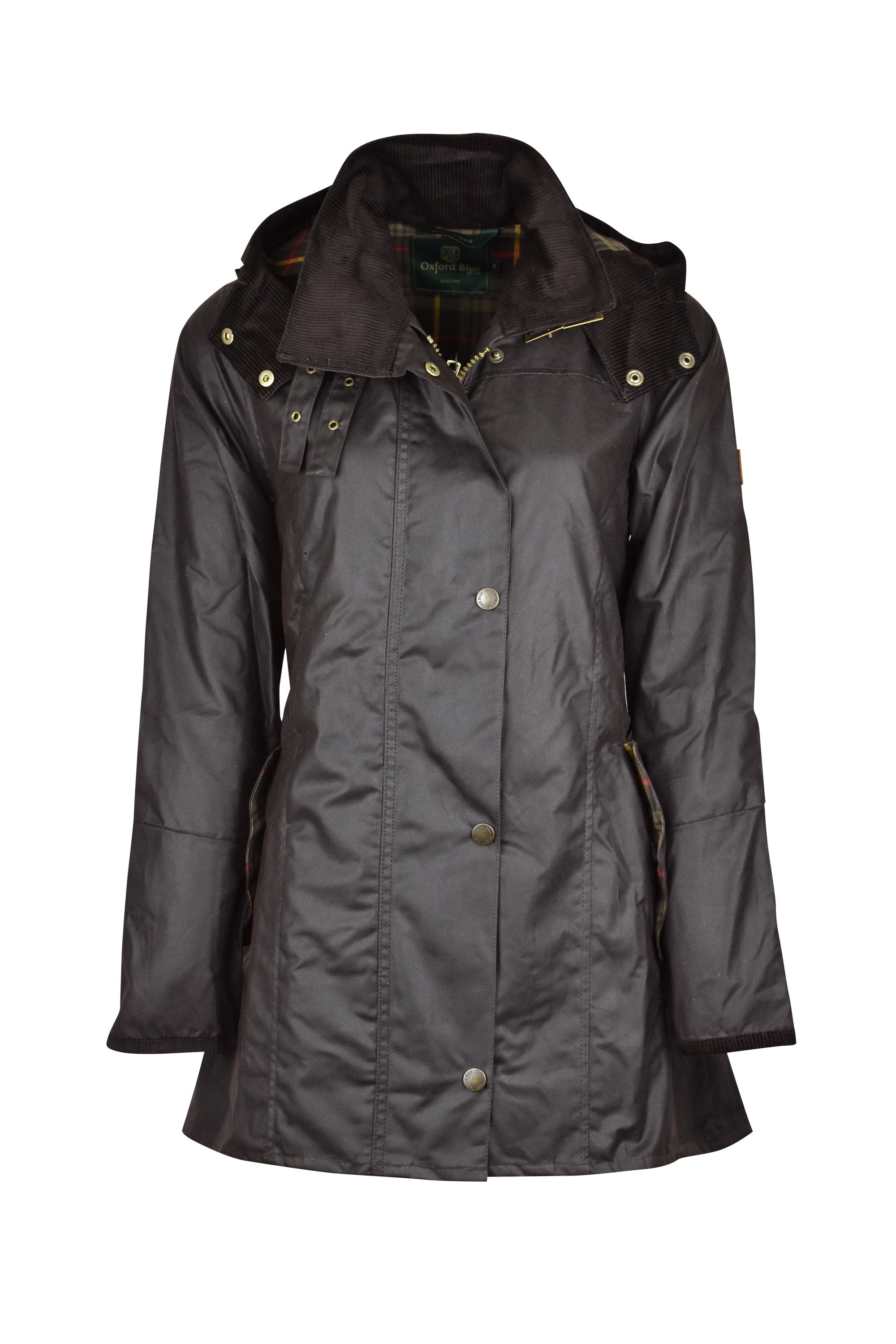 W02 - Women's Olivia Waxed Jacket - BROWN - Oxford Blue