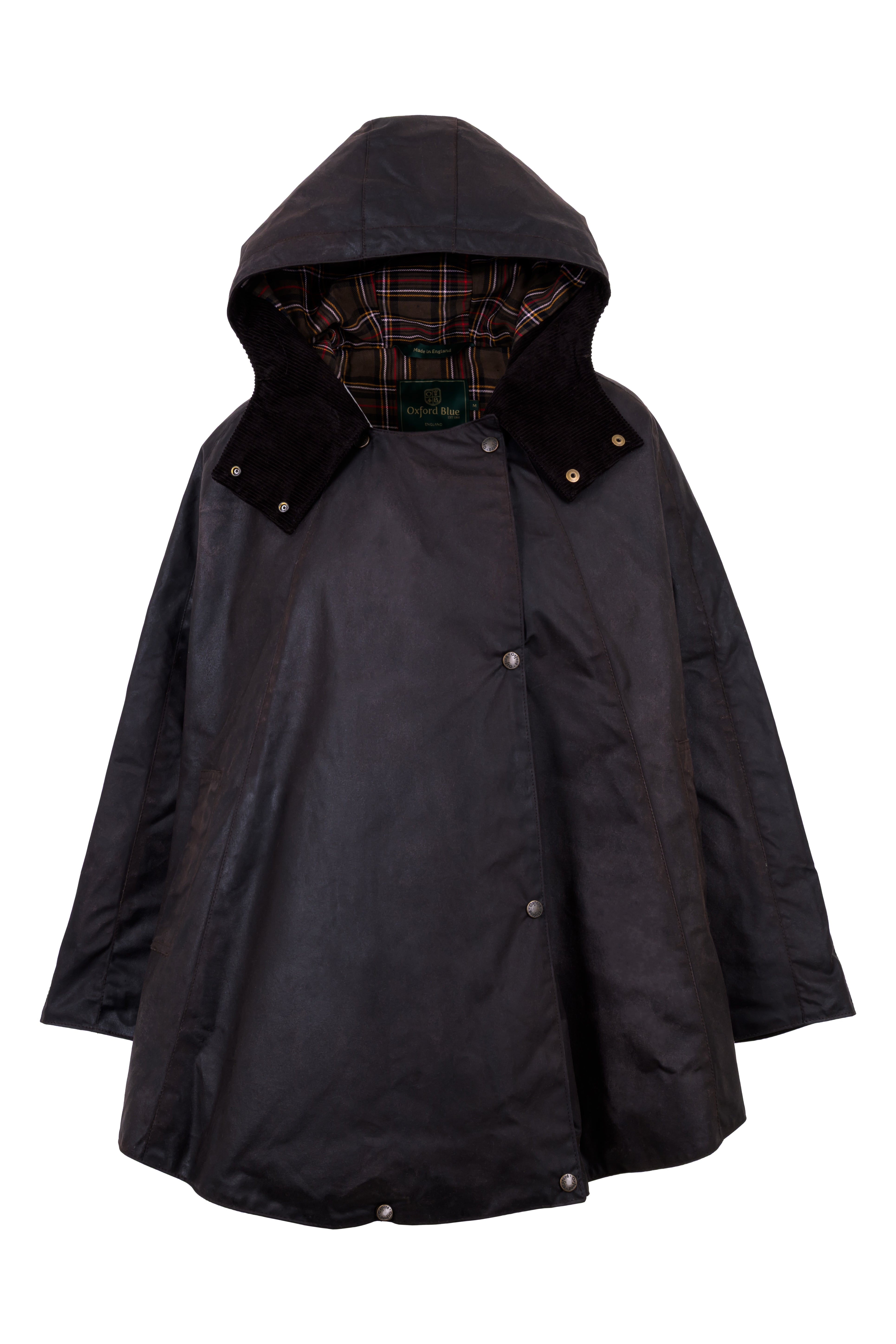 W16 - Ladies Dublin Waxed Hooded Cape - BROWN - Oxford Blue