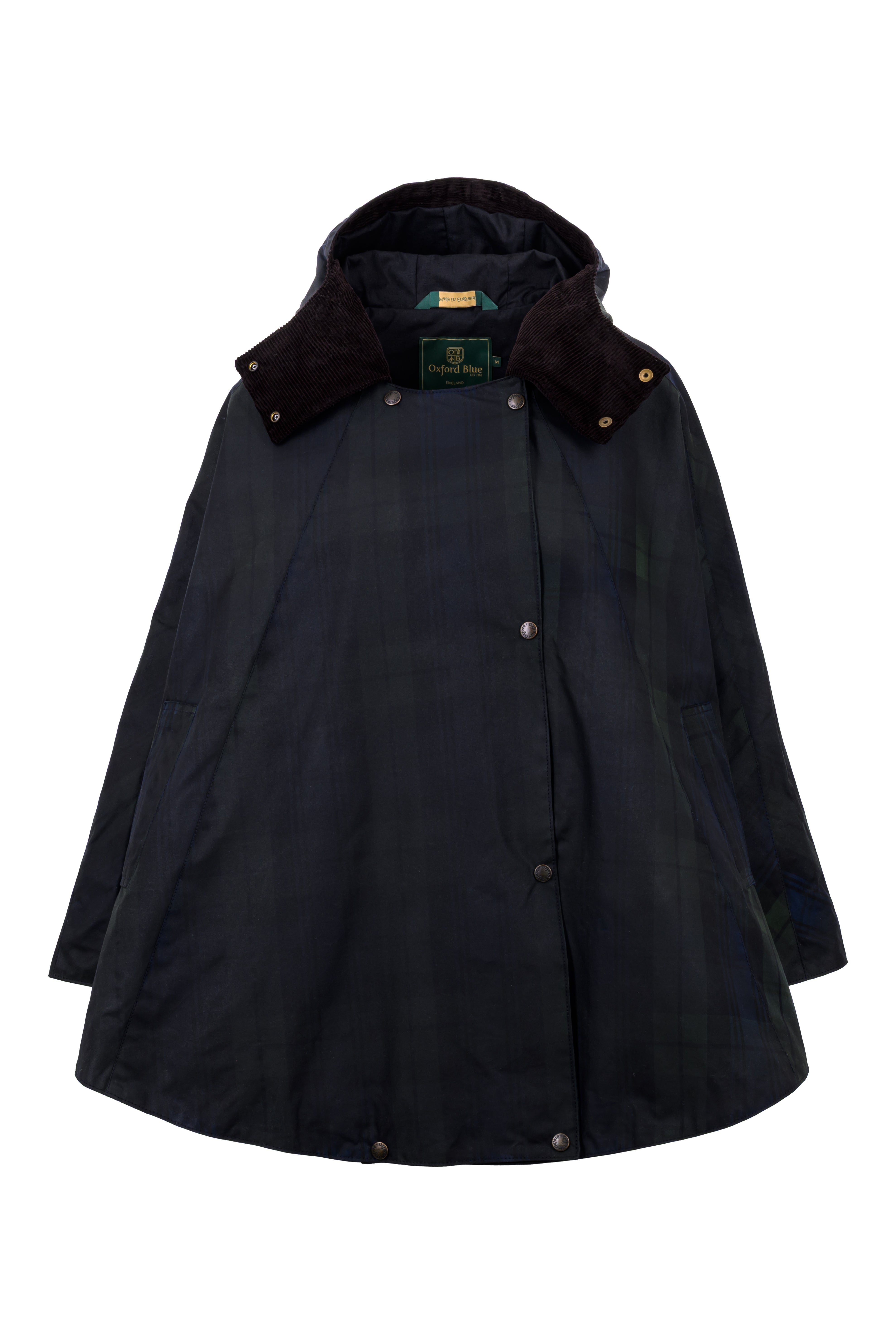 W16T - Ladies Dublin Tartan Wax Hooded Cape - BLACKWATCH - Oxford Blue