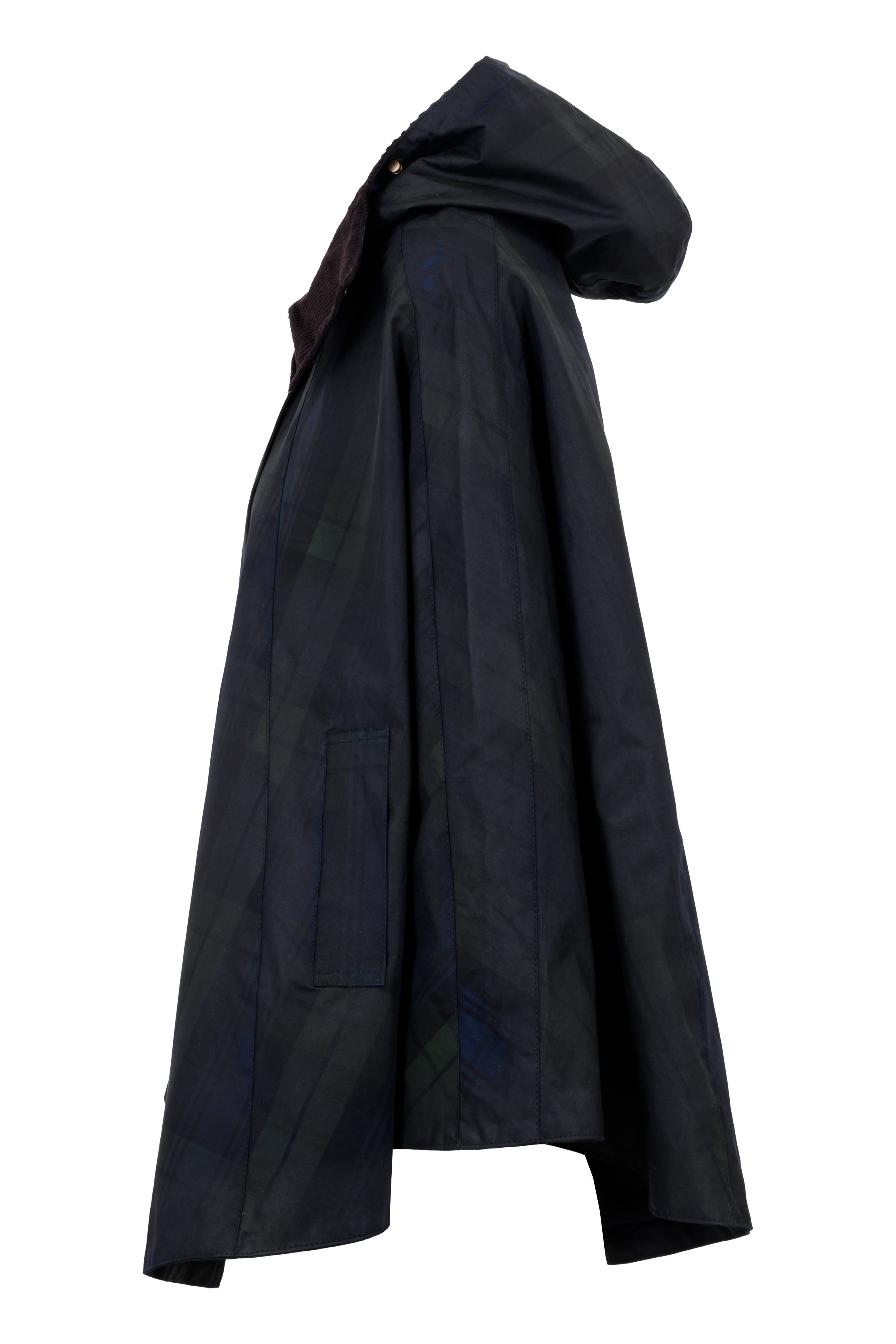 W16T - Ladies Dublin Tartan Wax Hooded Cape - BLACKWATCH - Oxford Blue