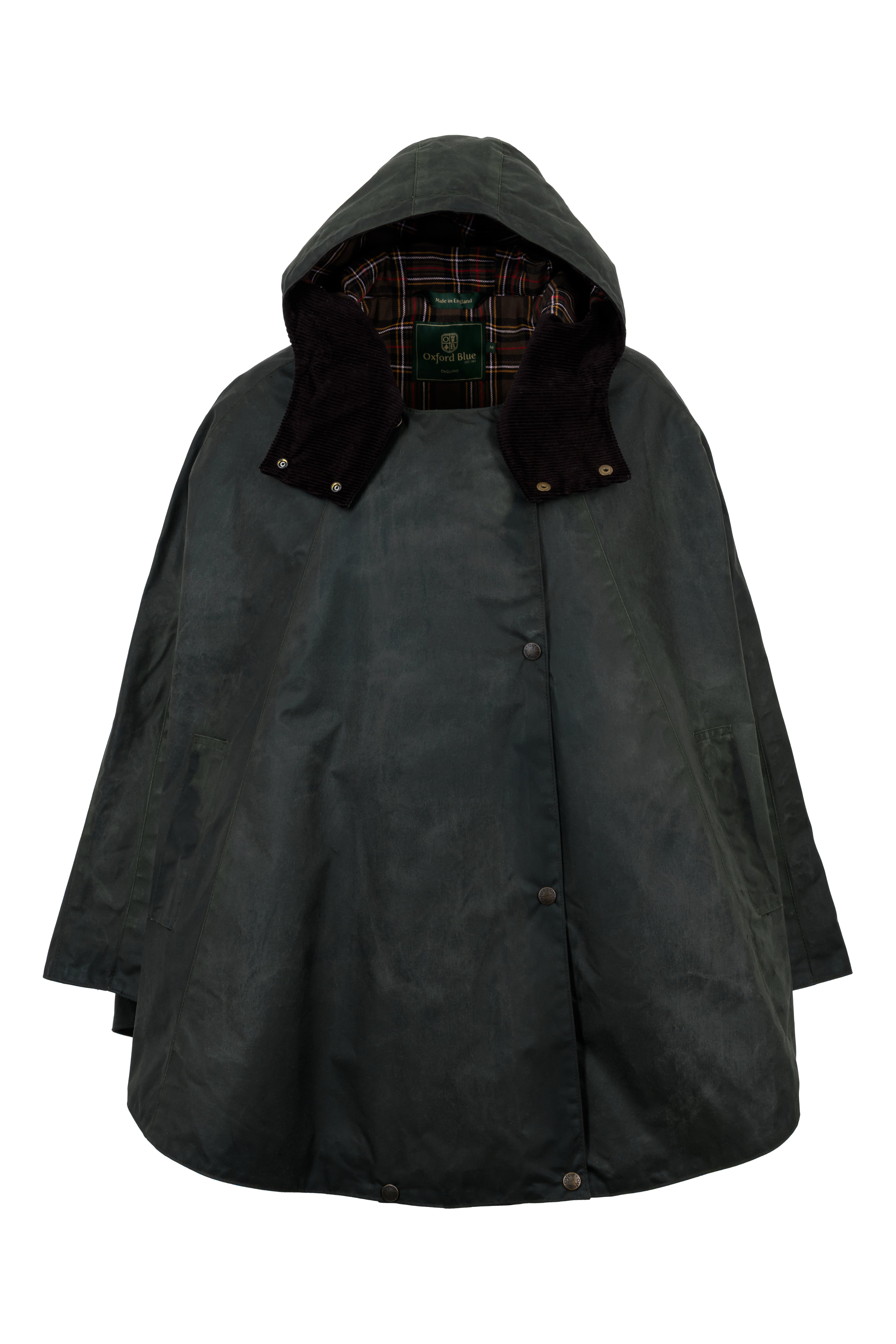 W16 - Ladies Dublin Waxed Hooded Cape - GREEN - Oxford Blue