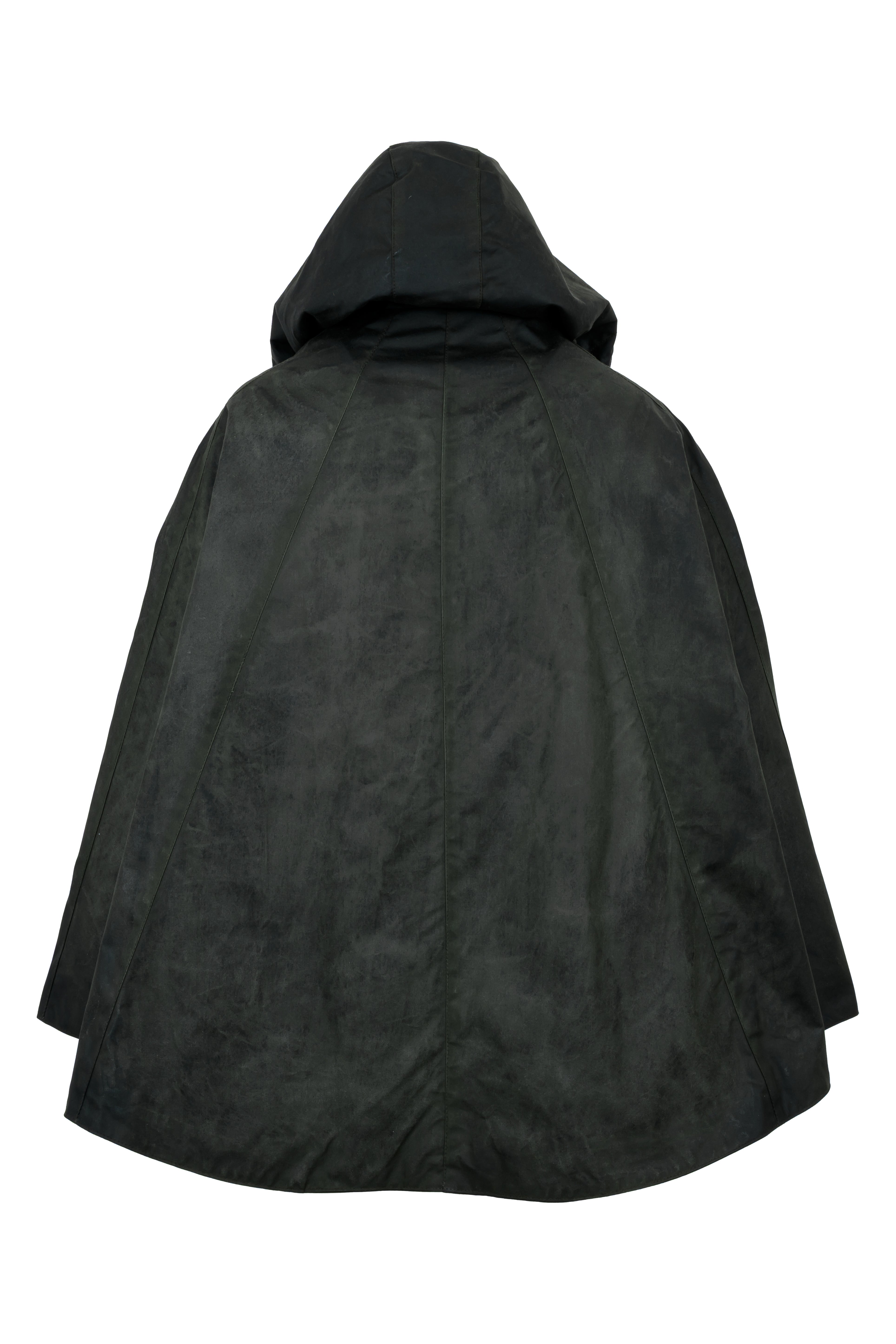 W16 - Ladies Dublin Waxed Hooded Cape - GREEN - Oxford Blue