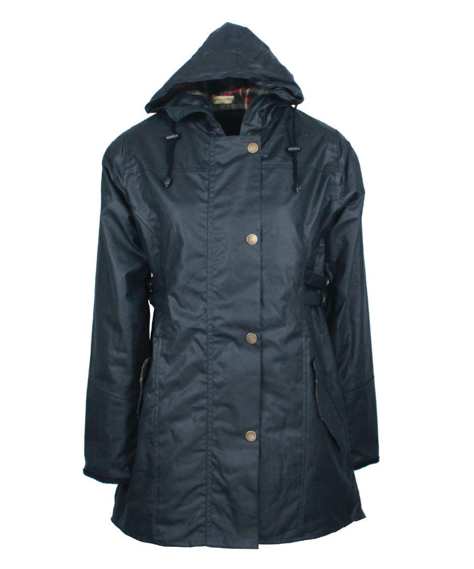 W218 - Womens Hooded Katrina Wax Jacket - NAVY - Oxford Blue