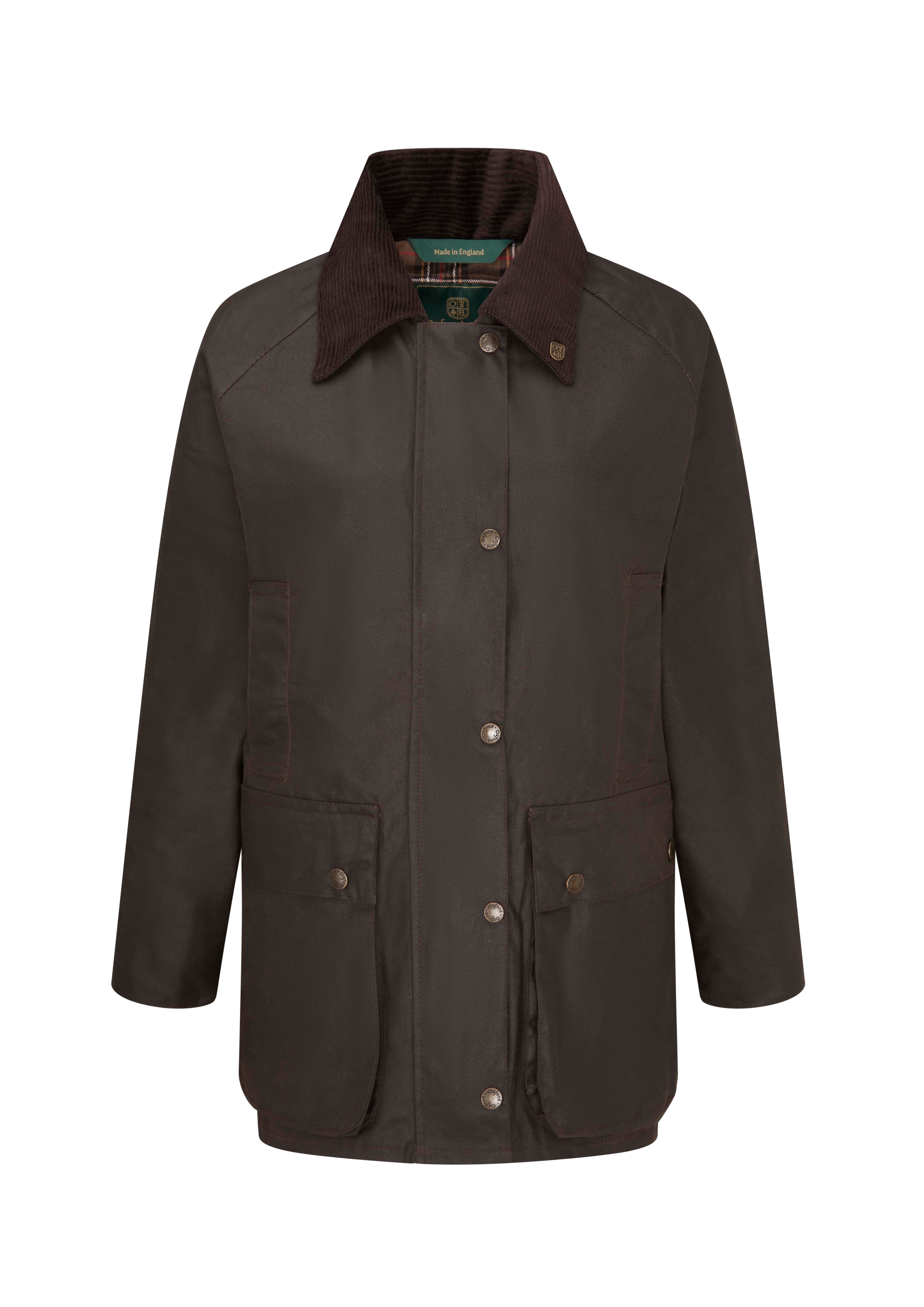 W24 - Women's Countrygirl Wax Jacket - BROWN - Oxford Blue